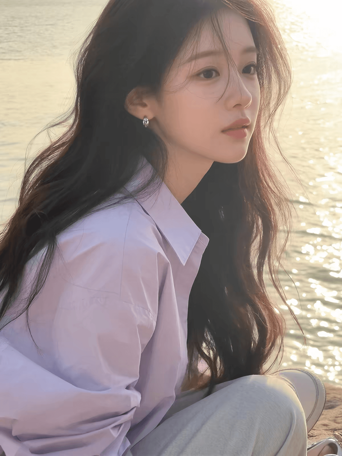 보라색 여성 셔츠 디자인 센스 작은 대중 고급 센스 루즈핏 캐주얼 작은 키 한 첨부 된 의류 인사이드 가져 가라. 스택 착용 셔츠 상세 이미지 2