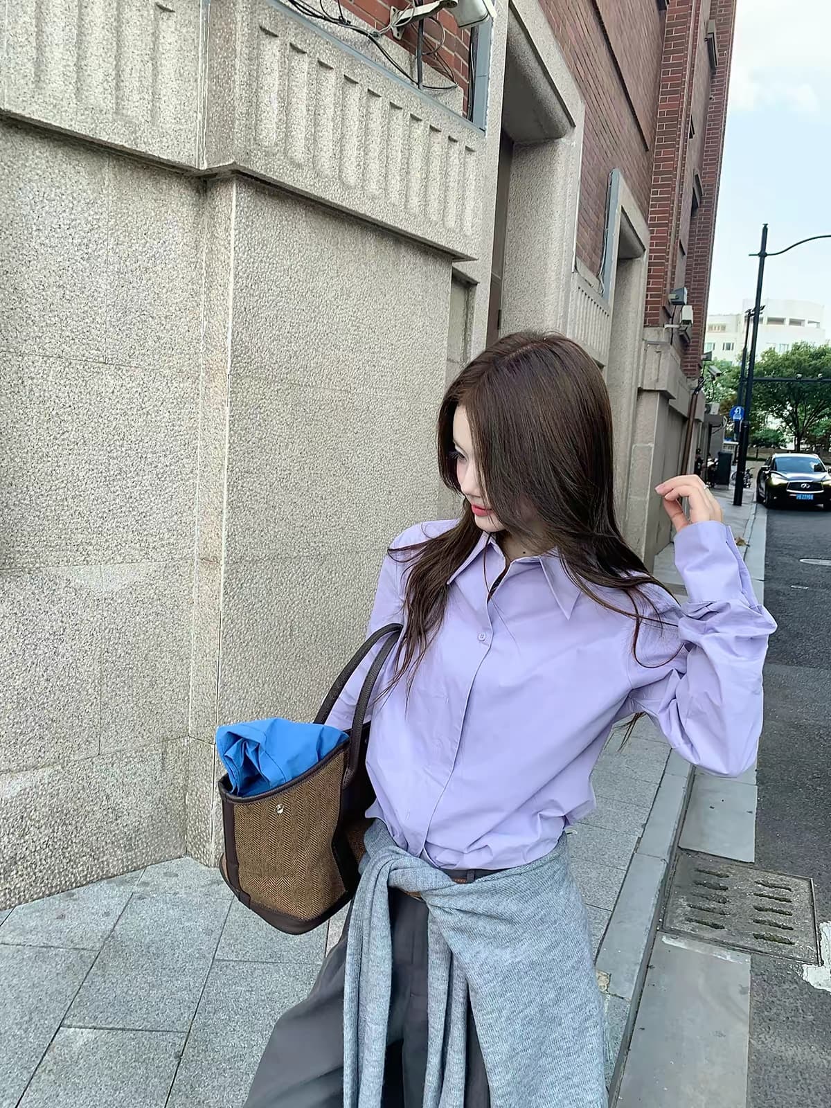 작은 요정 니켈 어린이 단색 여성 셔츠 조기 가을 한 부서 긴팔 보라색 셔츠 자이언트 잘 생긴 작은 키 재킷 맨위 이미지 2