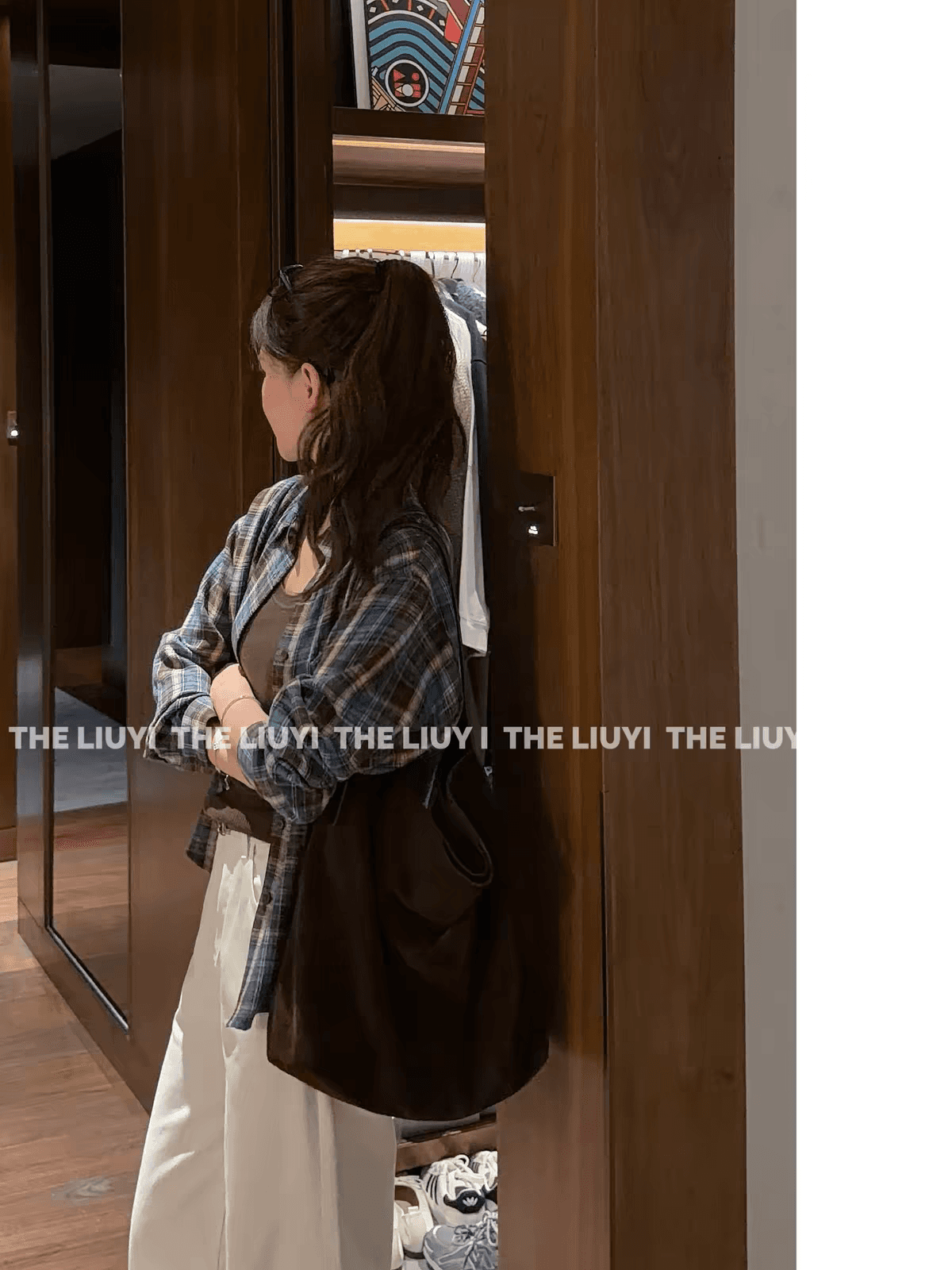 liuyi 바다 소금 초콜릿 연삭 털 배색 체크무늬 폴로 칼라 셔츠 맨위 재킷 6818b3 이미지 3