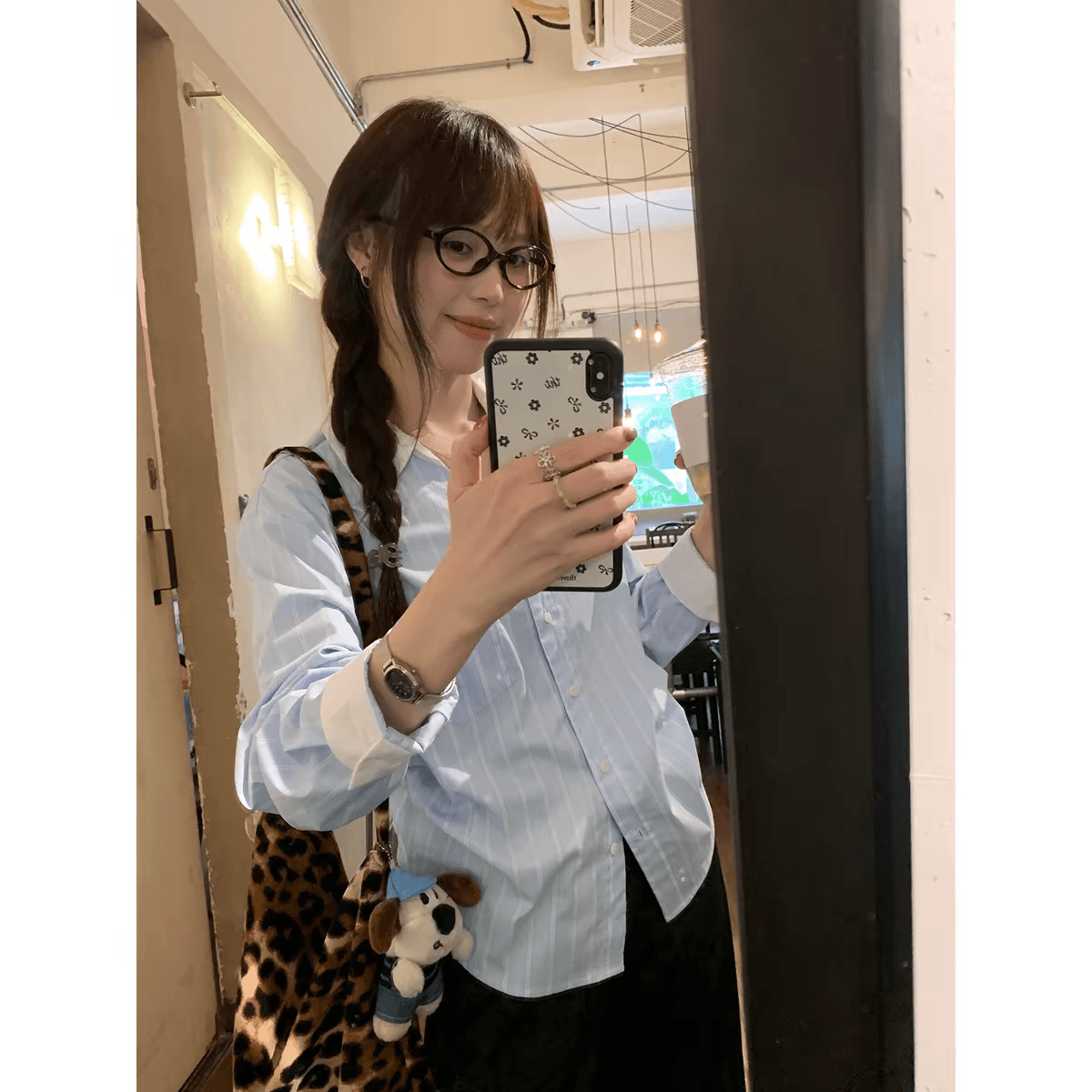 sisilyon 가을의 날 높음 지혜 한 센스 미니멀리즘 패치워크 색상 칼라 스트라이프 여성 셔츠 작은 키 캐주얼 출퇴근 셔츠 이미지 3