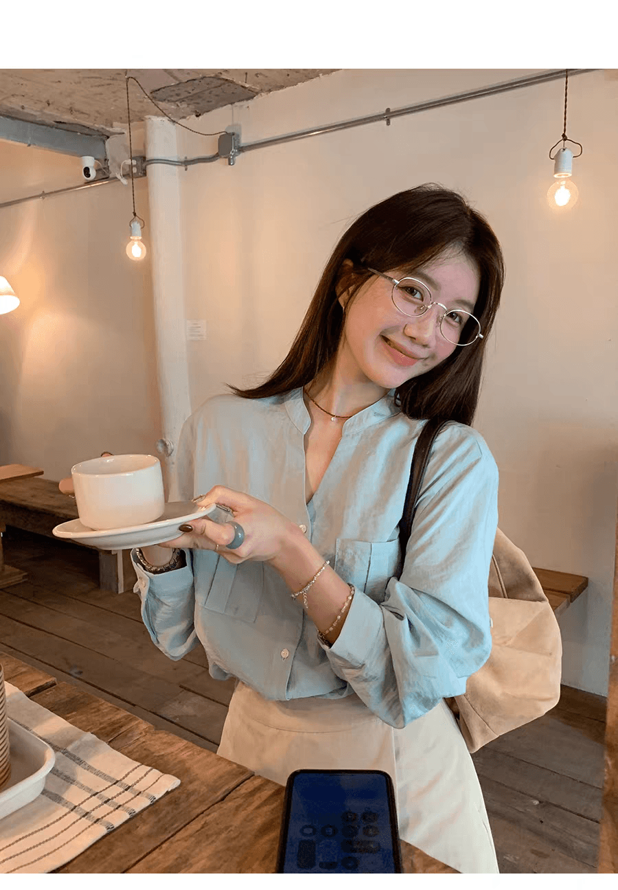 sisilyon 빛 포착 바다 유리 색상 부드러운 질감 질감 여성 셔츠 가을 작은 키 부드러운 출퇴근 셔츠