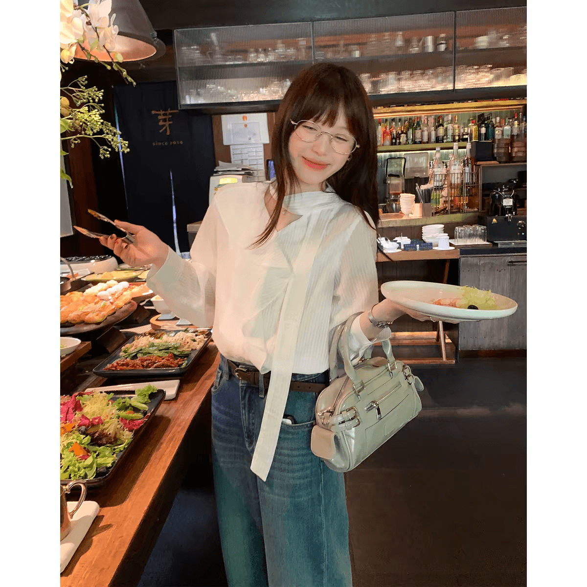 sisilyon 우아한 머리말 구름 실 프랑스식 분위기 레이스 칼라 스트라이프 셔츠 여성 작은 키 부드러운 리본 셔츠 이미지 2