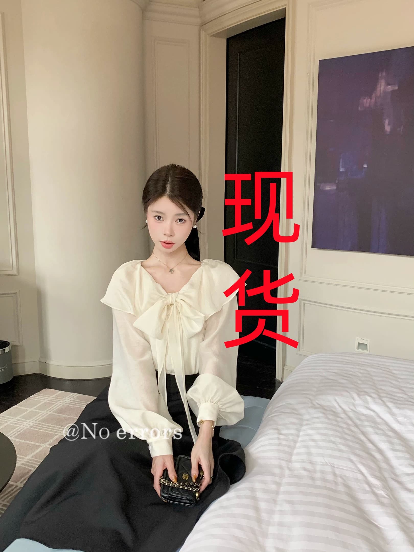 아니요 오류 no errors 주간 실크 아세트산 둘 착용 폴로 칼라 나비 매듭 셔츠 프랑스식 프릴 레이스업 맨위 상세 이미지 1