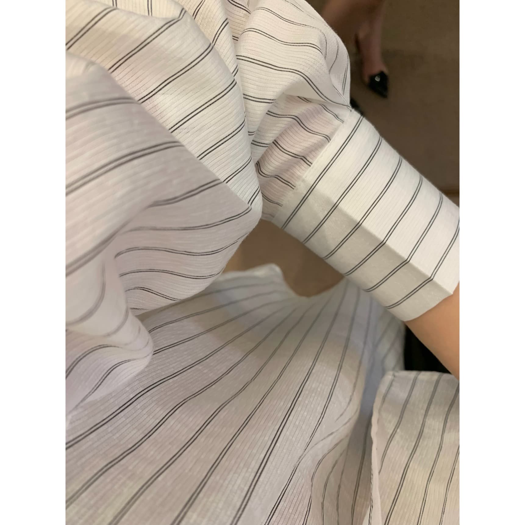 wuli 많이 프랑스식 분위기 화이트 스트라이프 디자인 센스 긴팔 한 부서 출퇴근 셔츠 이미지 3