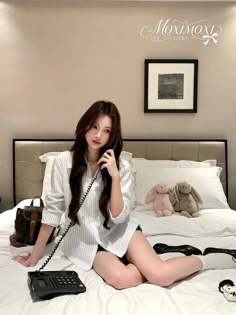 moxi 한 부서 스트라이프 폴로 칼라 여성 셔츠 가을 루즈핏 캐주얼 허리 명중 Pleat 디자인 센스 긴팔 셔츠 맨위 상세 이미지 1