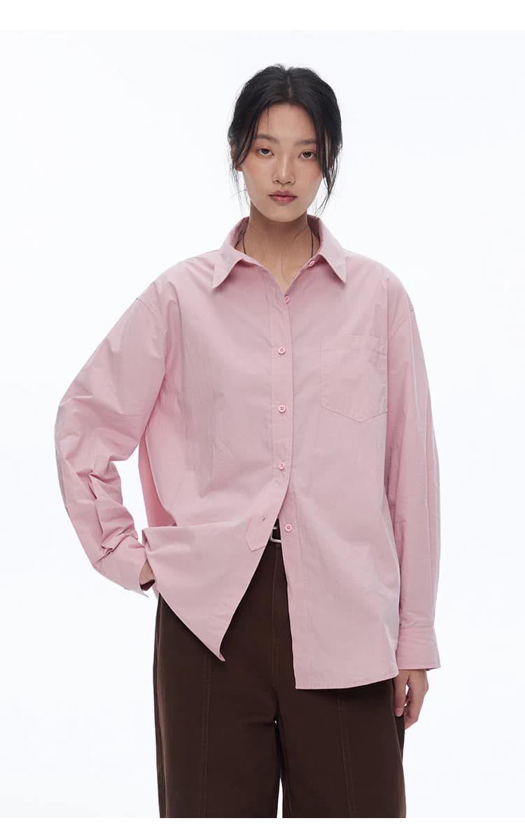 rpb brand 느슨함 센스 핑크색 순면 여성 셔츠 루즈핏 긴팔 폴로 칼라 출퇴근 착용 가져 가라. 품격 셔츠 상세 이미지 1