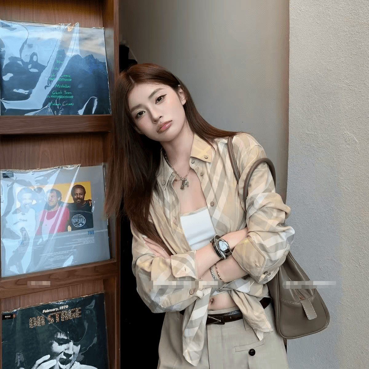 지구 가게 miu 부서 레트로 체크무늬 긴팔 여성 셔츠 이른 가을 캐주얼 연령 감소 느슨함 센스 루즈핏 체크무늬 맨위 이미지 2