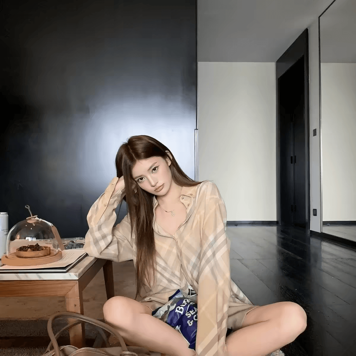 지구 가게 miu 부서 레트로 체크무늬 긴팔 여성 셔츠 이른 가을 캐주얼 연령 감소 느슨함 센스 루즈핏 체크무늬 맨위 상세 이미지 1
