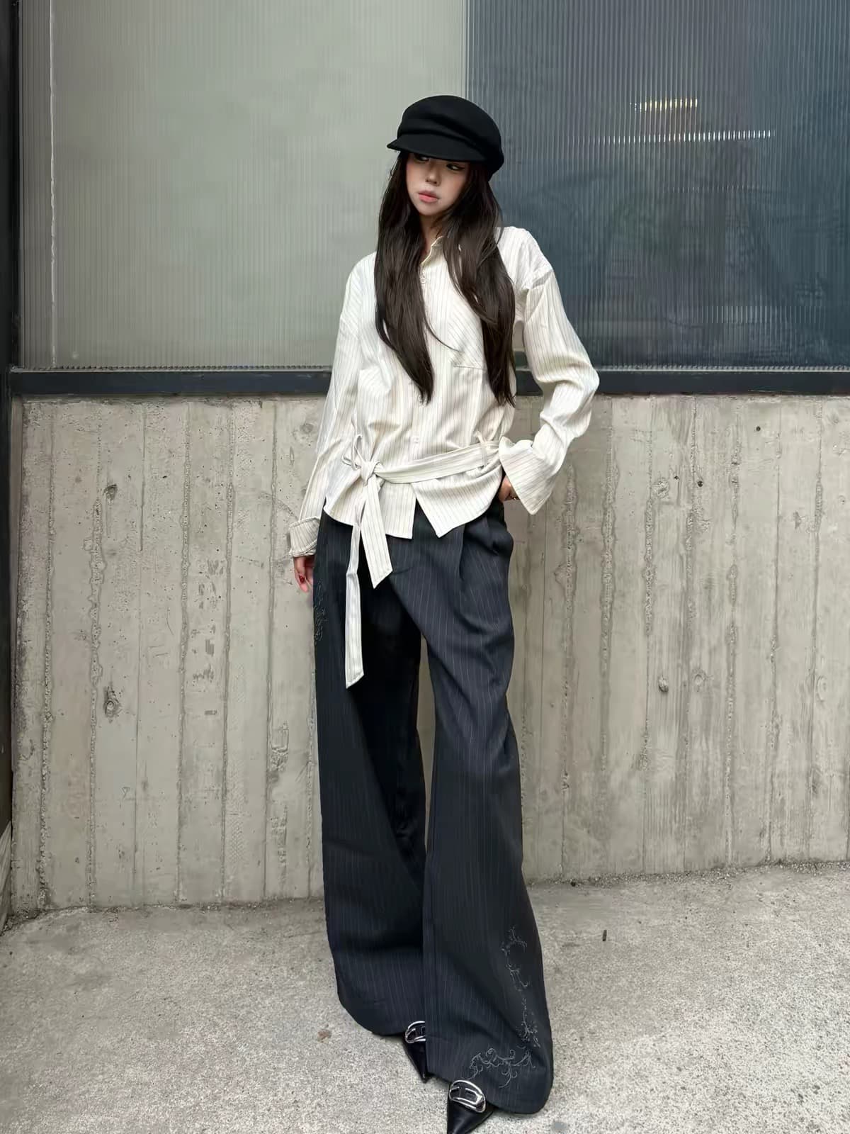 한국 cleanfit 우아함 오래된 돈 높음 지혜 센스 도루 가을 구덩이 주름 스트라이프 스트랩 긴팔 셔츠 디자인 센스 맨위 이미지 4