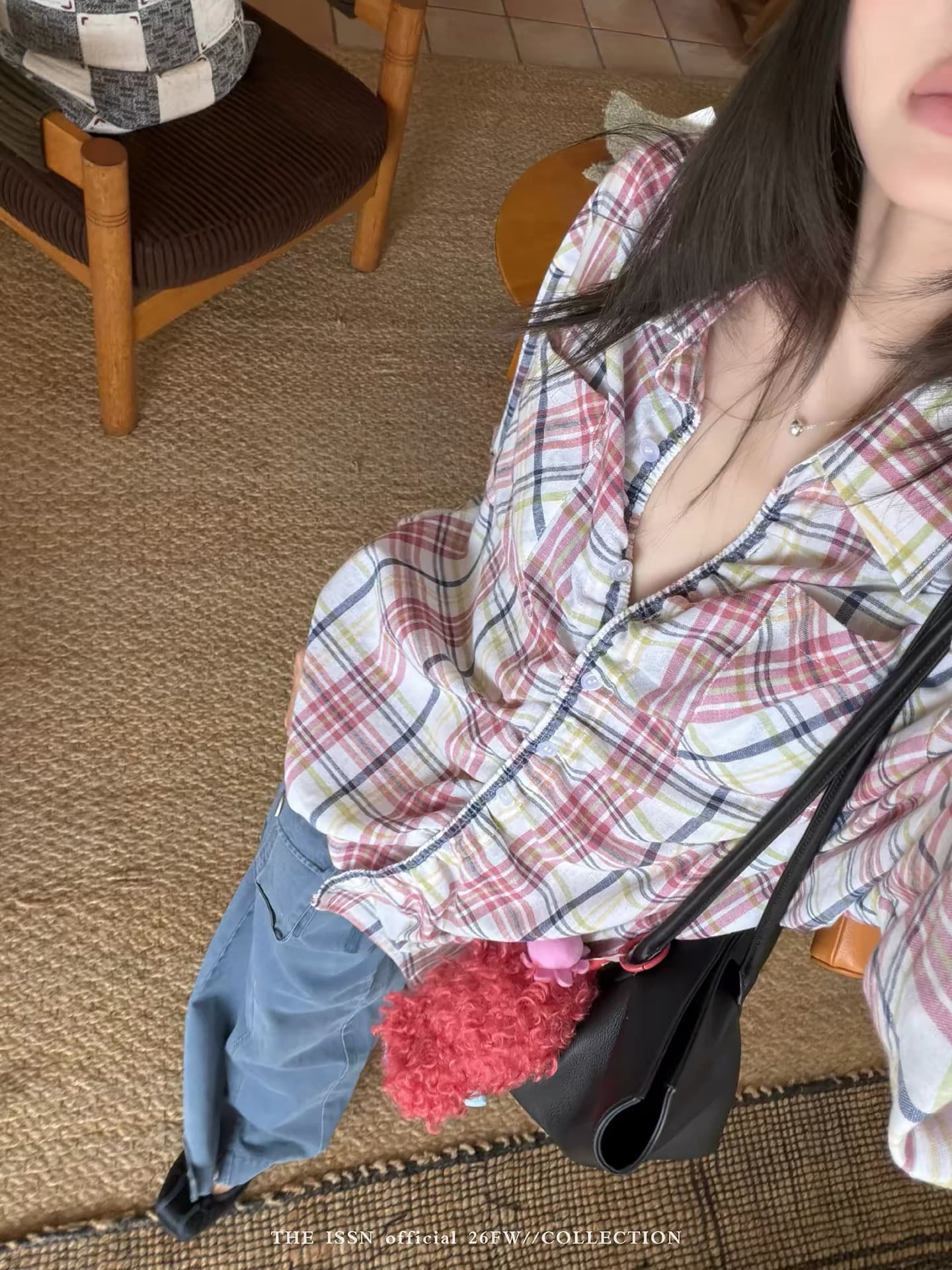 닝 부문 폴로 칼라 체크무늬 긴팔 여성 셔츠 가을 한국 스타일 외부 가져 가라. 루즈핏 디자인 센스 오픈 가디건 맨위 상세 이미지 1