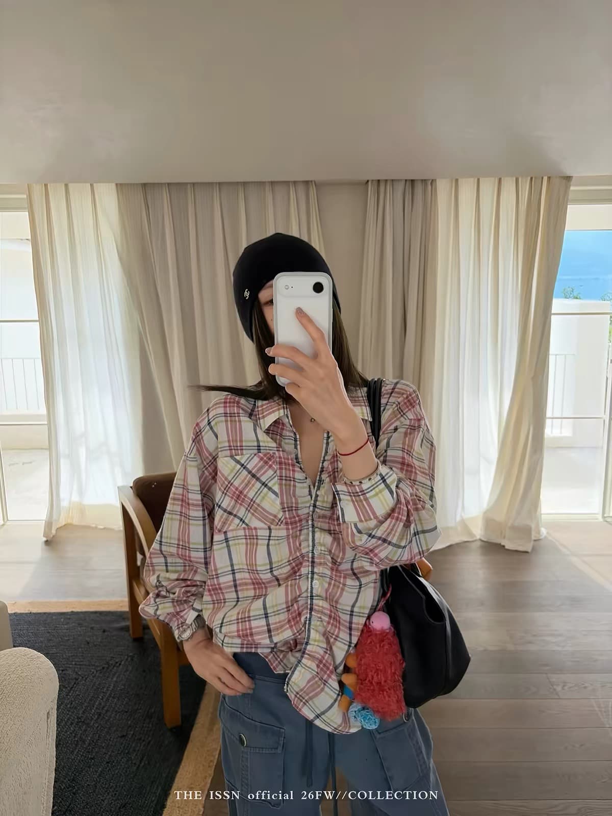 닝 부문 폴로 칼라 체크무늬 긴팔 여성 셔츠 가을 한국 스타일 외부 가져 가라. 루즈핏 디자인 센스 오픈 가디건 맨위 상세 이미지 3