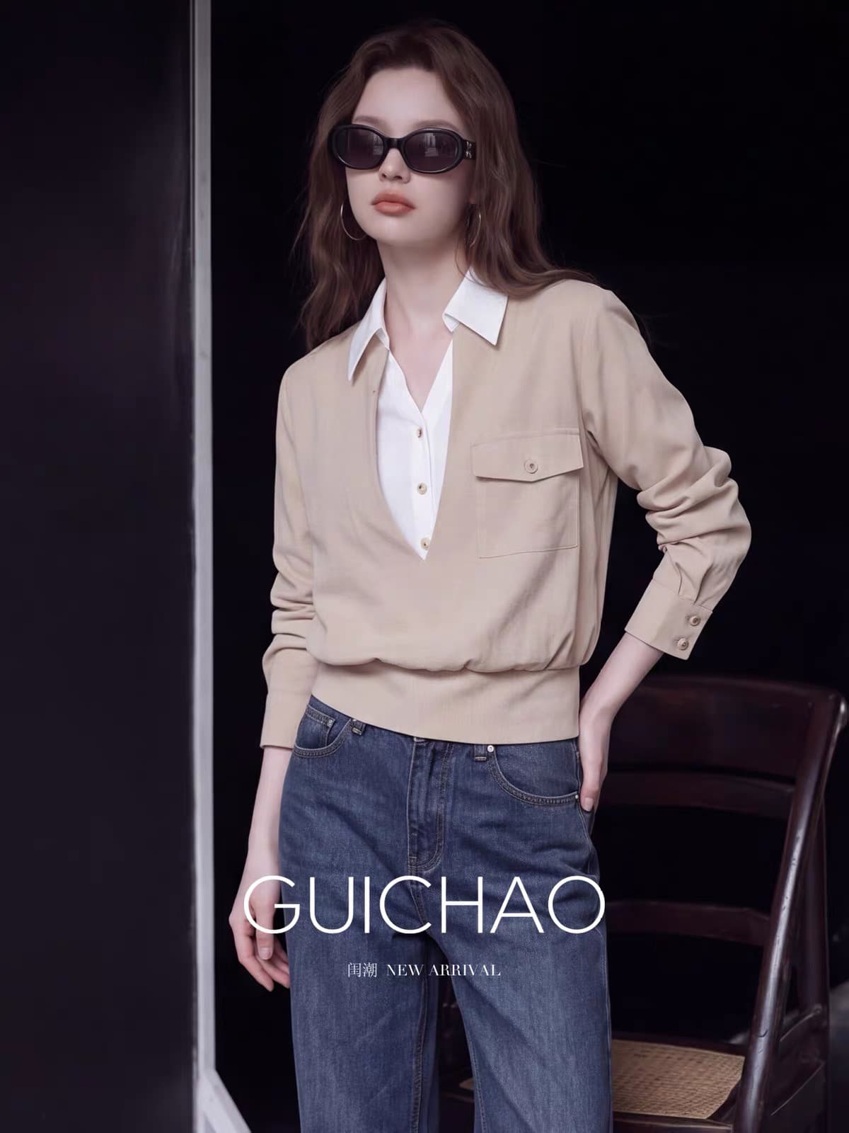 2026 가을 프랑스식 사소한 Chic 맨위 고유 한 아름다운 연령 감소 디자인 센스 작은 대중 살구 색상 페이크 레이어드 여성 셔츠 이미지 4