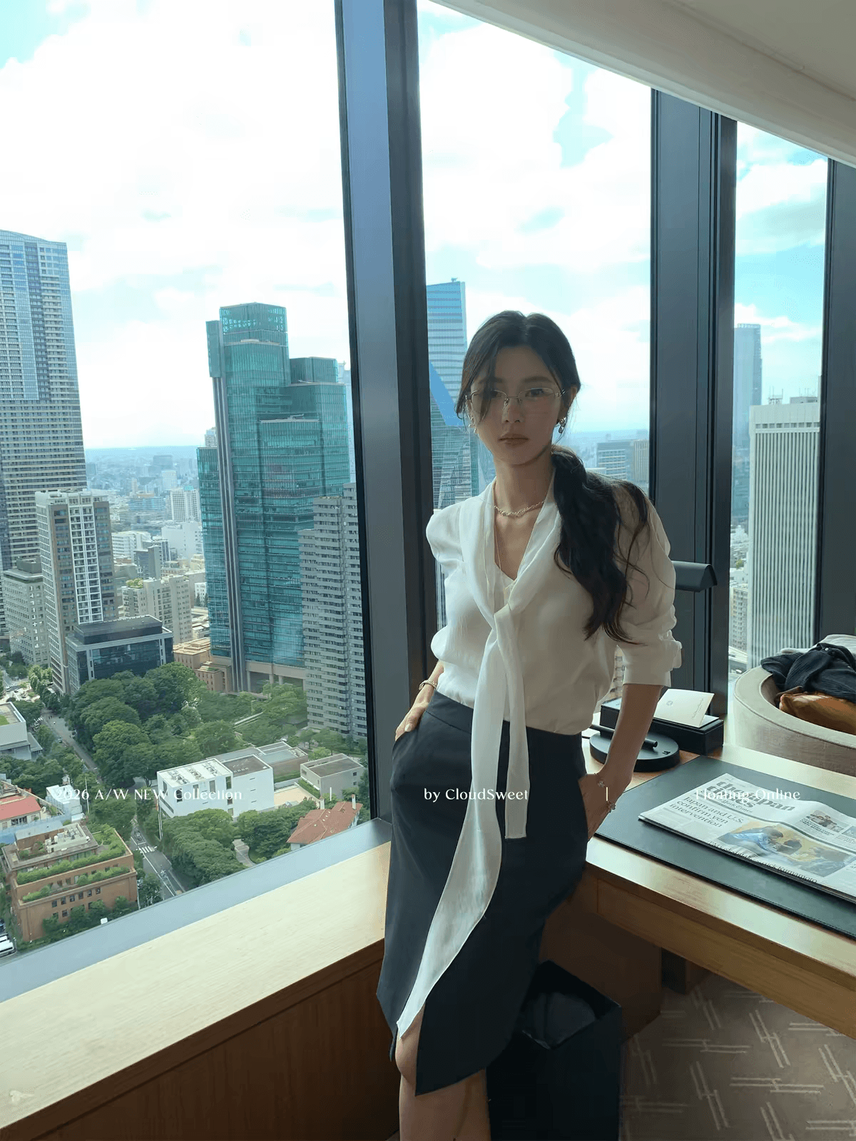 cloudsweet 흰 구름 달콤한 높음 지혜 출퇴근 실크 아세트산 화이트 셔츠 모달 리본 맨위 긴팔 상세 이미지 4