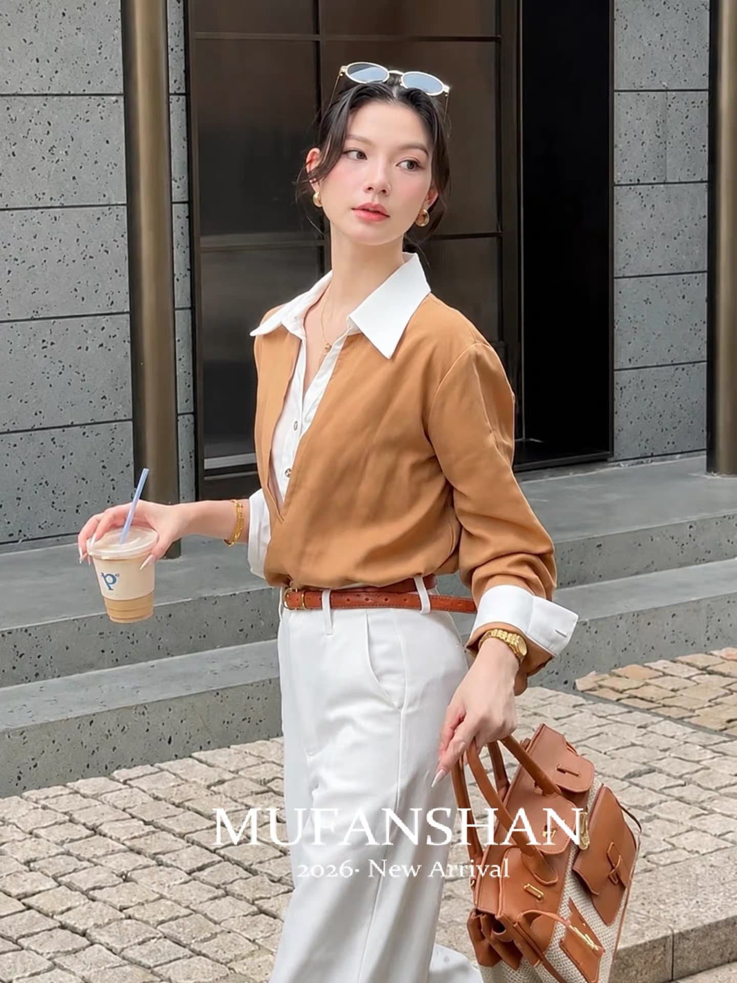 프랑스식 빛 요리 한 바람 외국 가스 연령 감소 고급 센스 패션 아름다운 카키 색 페이크 레이어드 여성 셔츠 2026 가을 상세 이미지 4