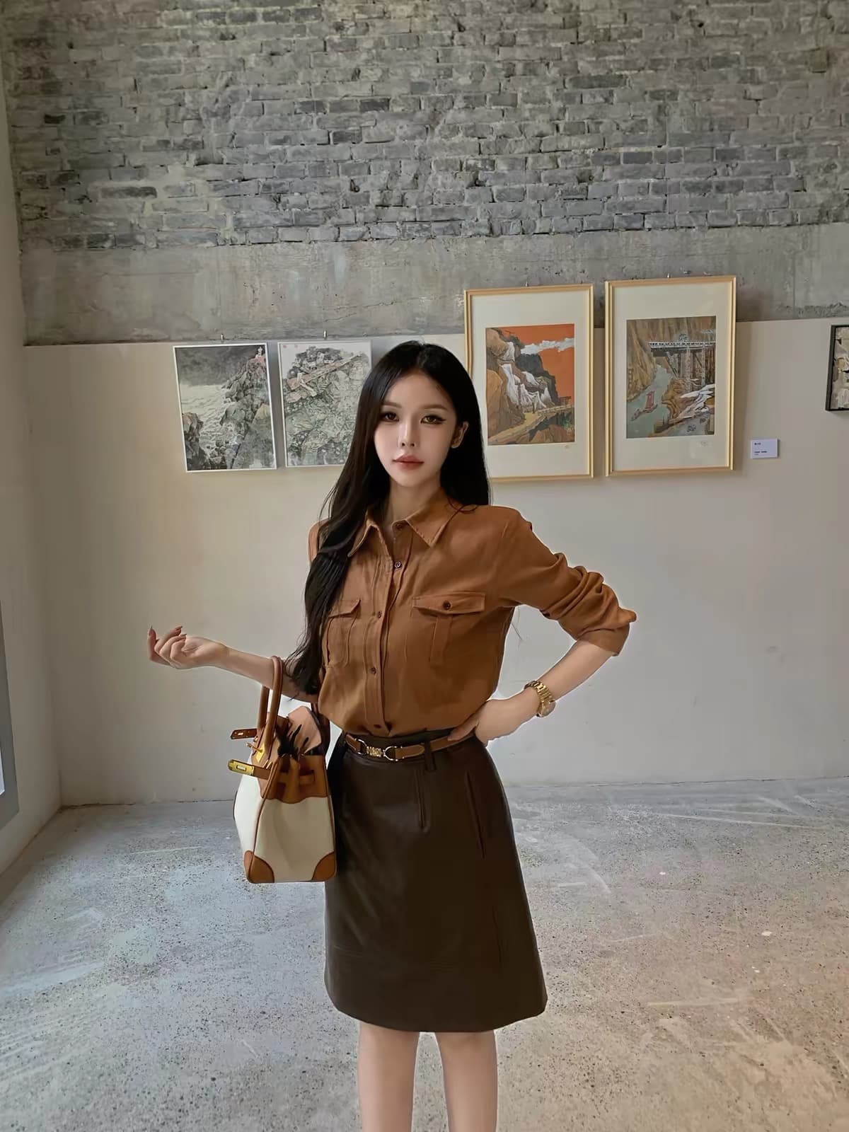 onelady 오래된 돈 바람 긴팔 여성 셔츠 2026 가을 새로운 품격 출퇴근 주간 실크 아마 맨위 셔츠 이미지 3