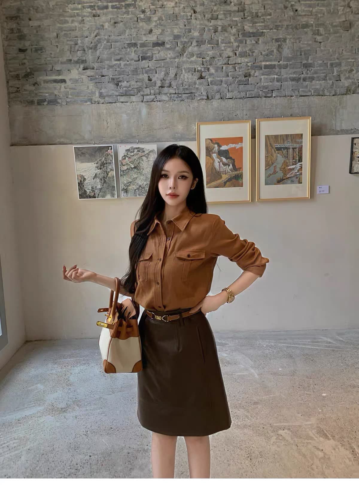 onelady 오래된 돈 바람 긴팔 여성 셔츠 2026 가을 새로운 품격 출퇴근 주간 실크 아마 맨위 셔츠 상세 이미지 4