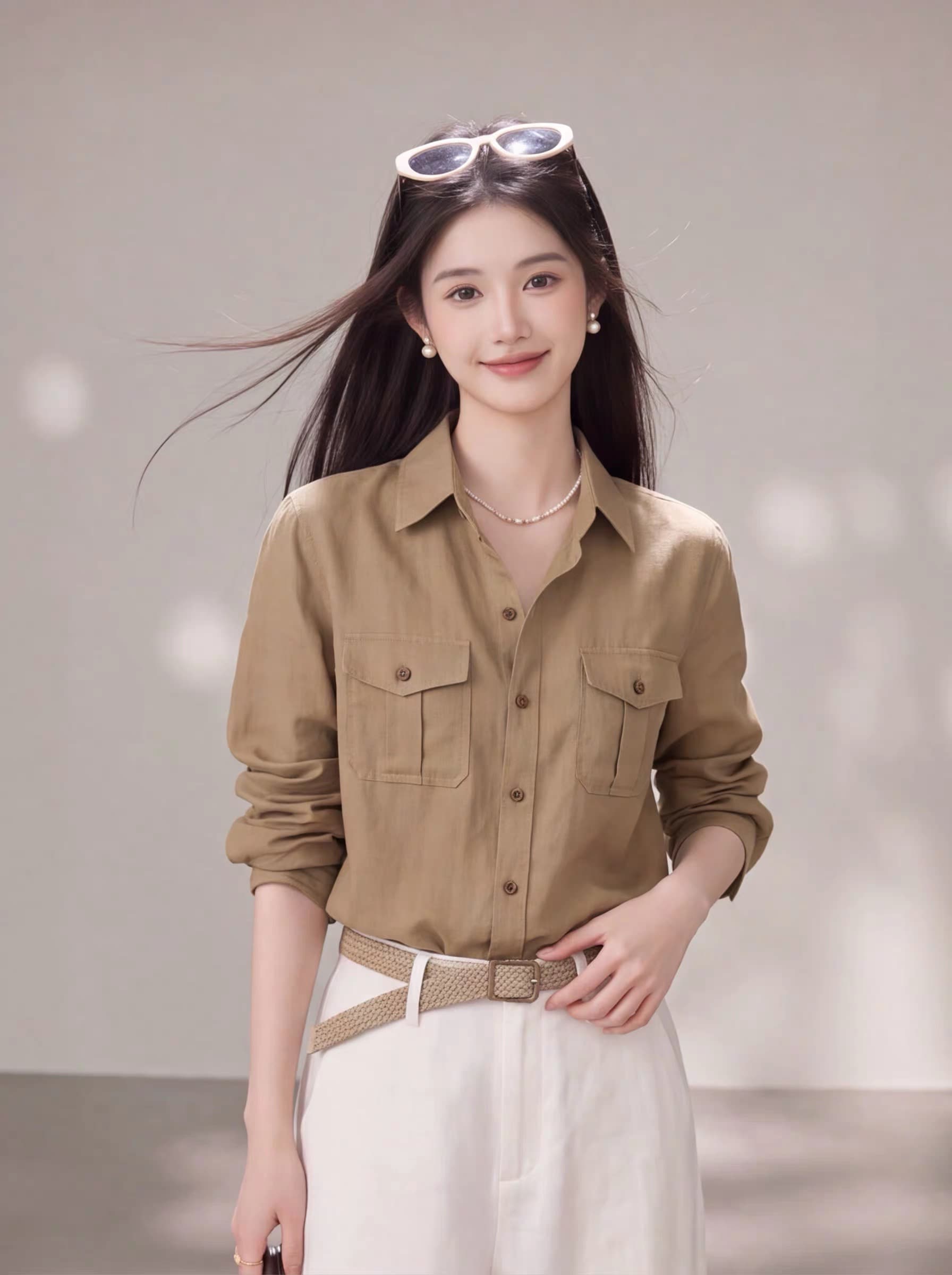 느슨함 센스 오래된 돈 바람 레트로 카키 색 더블 주머니 여성 셔츠 2026 가을 긴팔 루즈핏 디자인 센스 맨위 상세 이미지 3