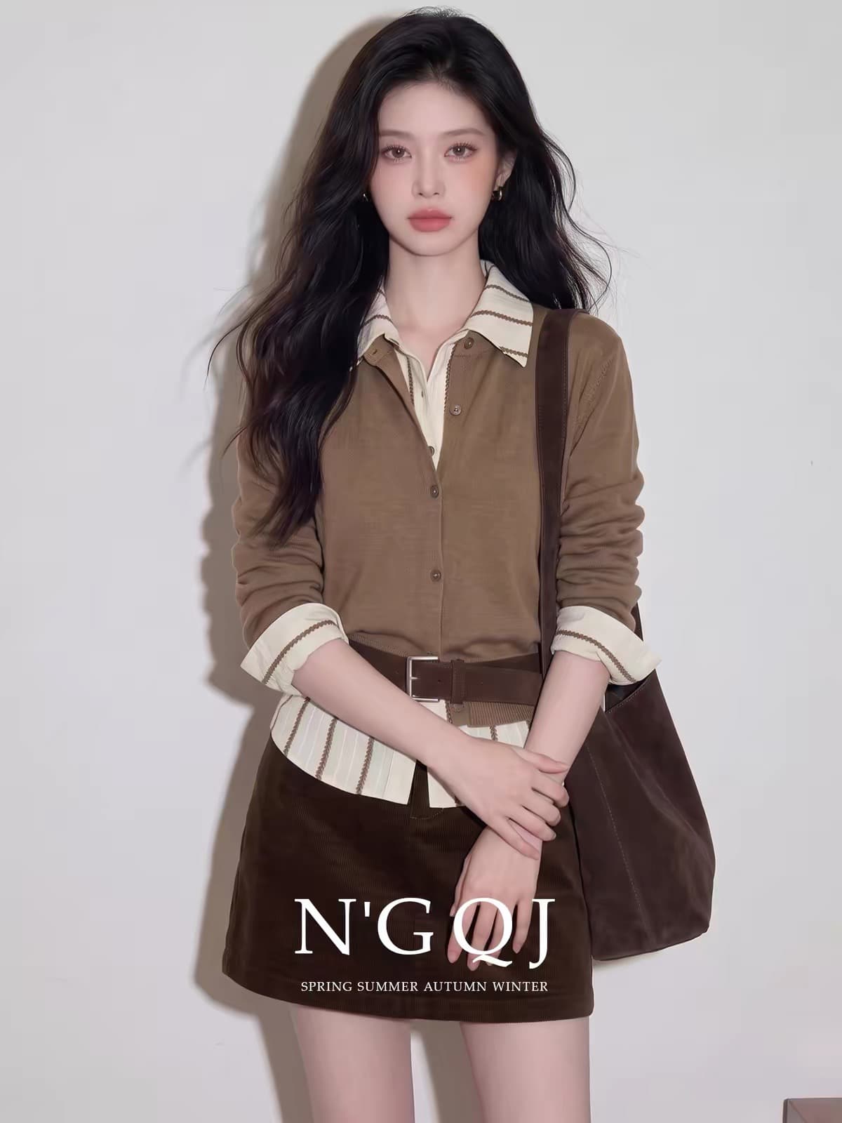 한 부서 레트로 착용 가져 가라. 2026 가을 새로운 부드럽다 스택 가져 가라. 니트 오픈 가디건 반신 스커트 패션 출퇴근 세트 여성