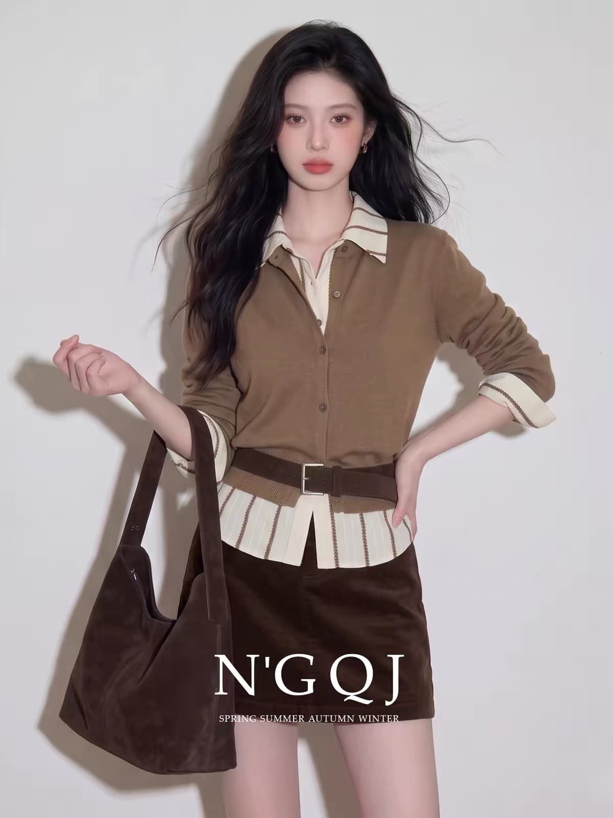한 부서 레트로 착용 가져 가라. 2026 가을 새로운 부드럽다 스택 가져 가라. 니트 오픈 가디건 반신 스커트 패션 출퇴근 세트 여성 상세 이미지 2