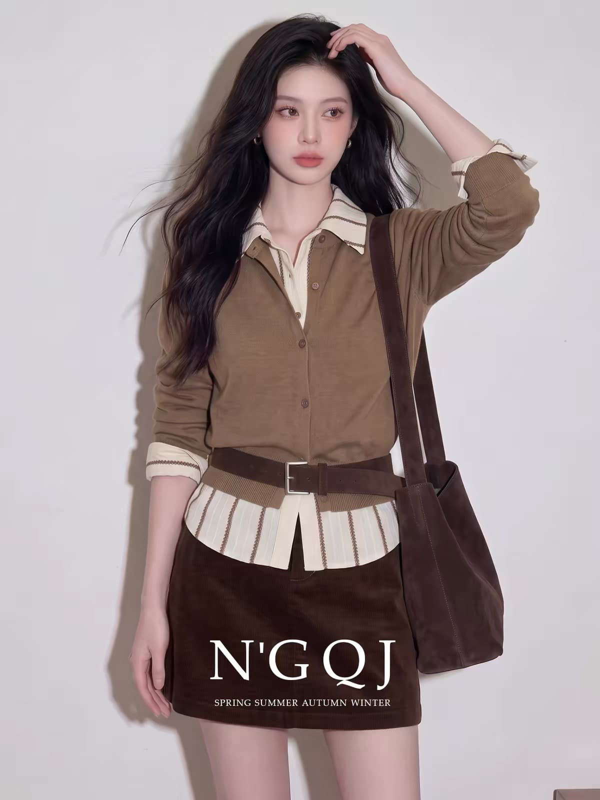 한 부서 레트로 착용 가져 가라. 2026 가을 새로운 부드럽다 스택 가져 가라. 니트 오픈 가디건 반신 스커트 패션 출퇴근 세트 여성 상세 이미지 3