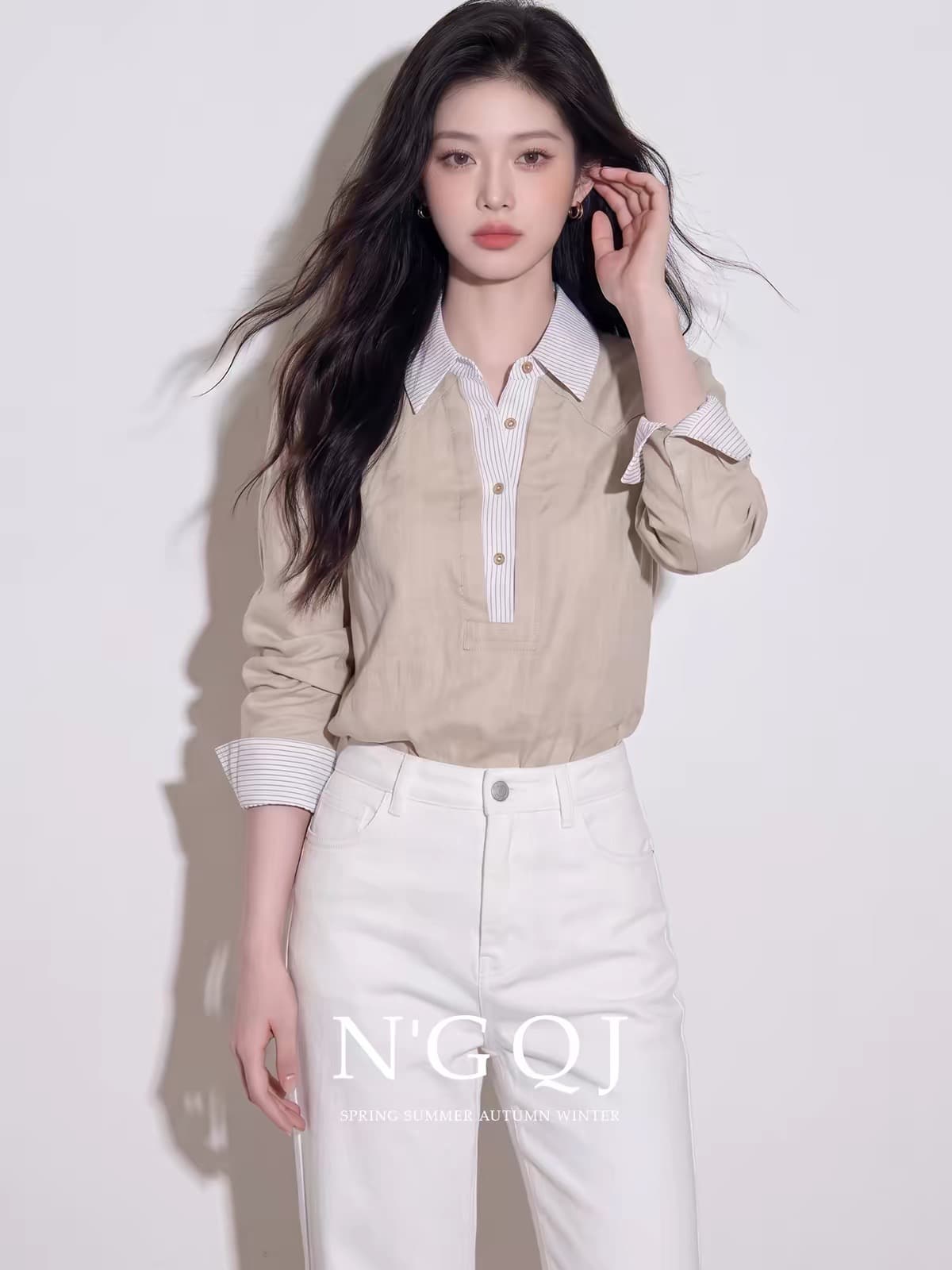 2026 이른 가을 새로운 프랑스식 디자인 센스 오래된 돈 바람 미니멀리즘 페이크 레이어드 셔츠 스트레이트 팬츠 투피스 슈트 슬림해 보이는 이미지 3