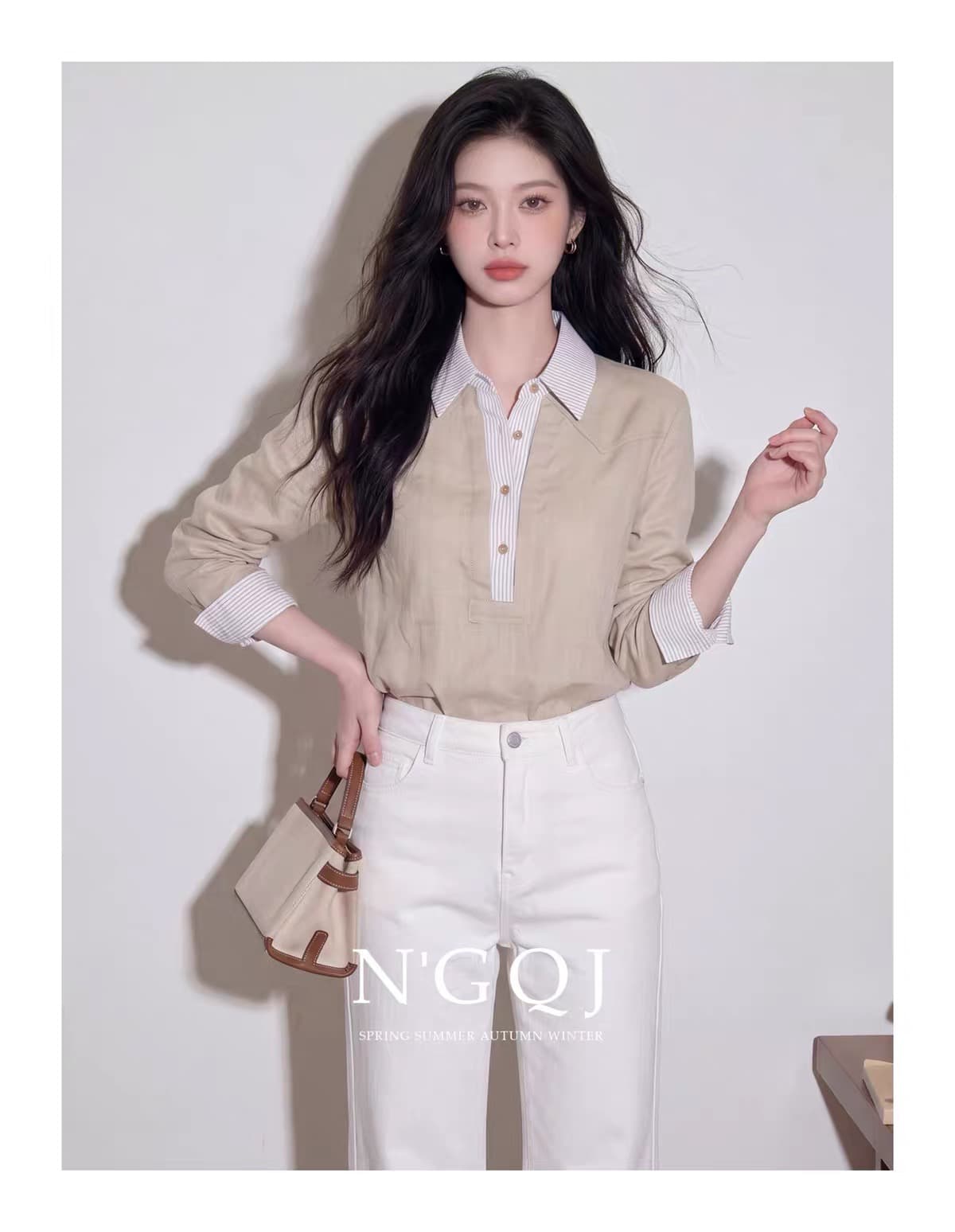 2026 이른 가을 새로운 프랑스식 디자인 센스 오래된 돈 바람 미니멀리즘 페이크 레이어드 셔츠 스트레이트 팬츠 투피스 슈트 슬림해 보이는 상세 이미지 1