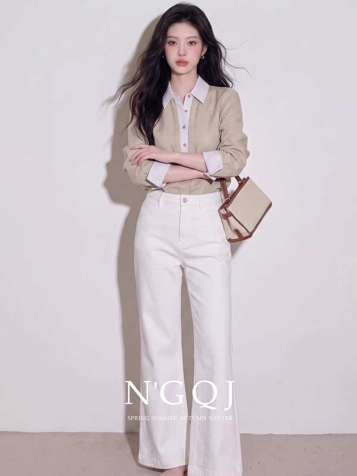 2026 이른 가을 새로운 프랑스식 디자인 센스 오래된 돈 바람 미니멀리즘 페이크 레이어드 셔츠 스트레이트 팬츠 투피스 슈트 슬림해 보이는 상세 이미지 3