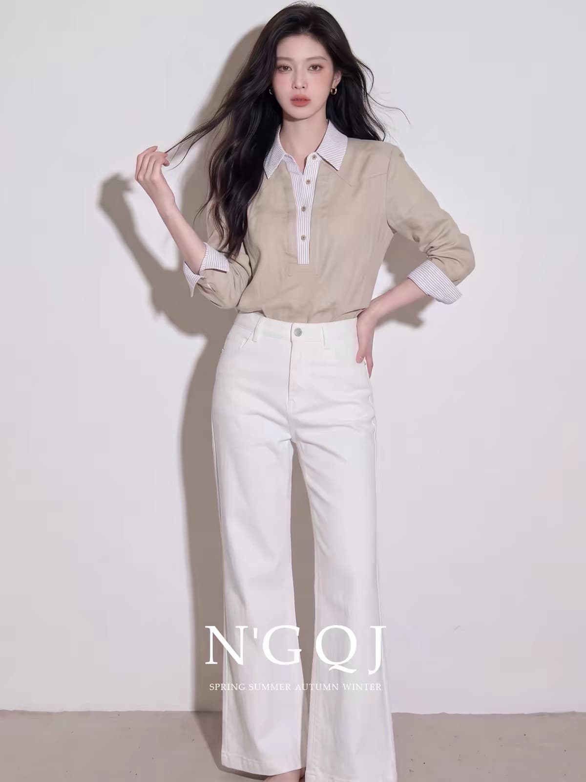 2026 이른 가을 새로운 프랑스식 디자인 센스 오래된 돈 바람 미니멀리즘 페이크 레이어드 셔츠 스트레이트 팬츠 투피스 슈트 슬림해 보이는 상세 이미지 4