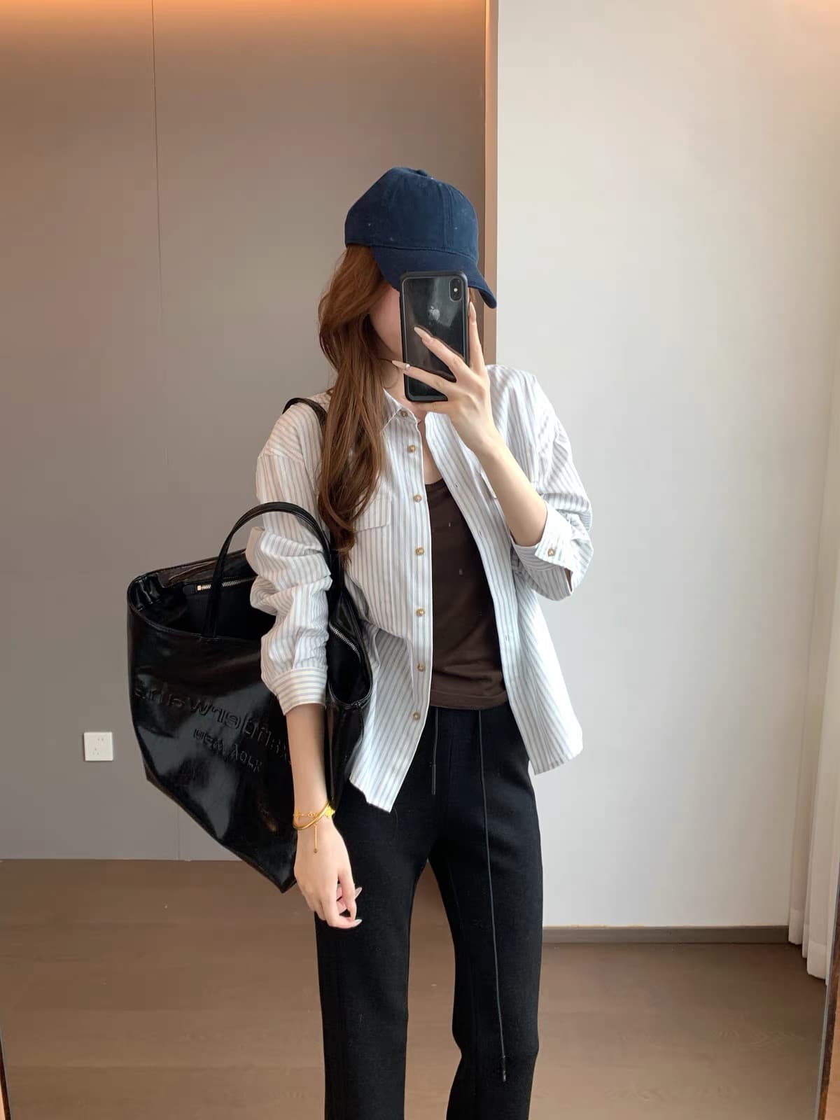 thewow 높음 지혜 센스 면 린넨 손 맵시 부드럽다 얇고 가벼운 막대기 가방 루즈핏 에디션 폴로 칼라 긴팔 스트라이프 셔츠 봄 새로운 상세 이미지 3