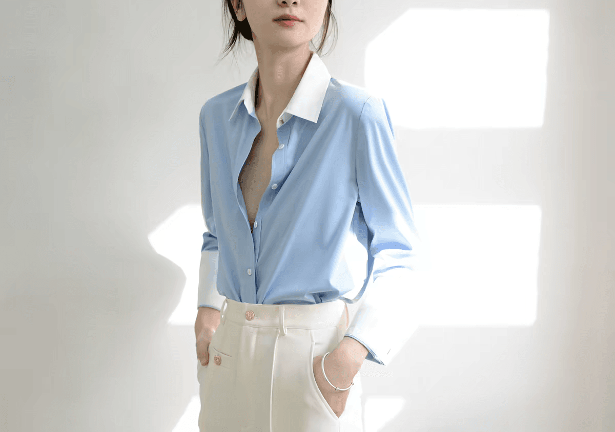 trr 배색 개인 소유 fashion 품격 마이크로 루즈핏 긴팔 new 블루 여성 셔츠 디자인 센스 미니멀리즘 맨위 이미지 4