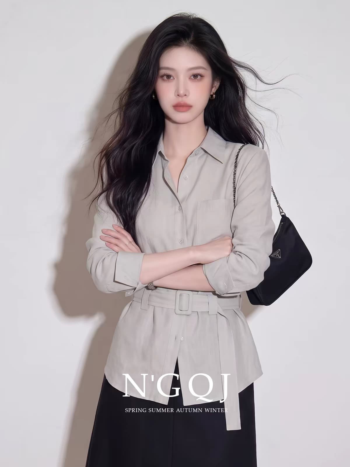 2026 이른 가을 새로운 프랑스식 익스트림 제인 바람 출근 출퇴근 회색 허리 수축 셔츠 아름다운 그레이트 봐. 의류 연령 감소 이미지 2