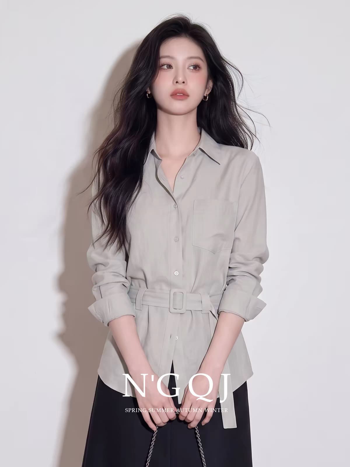 2026 이른 가을 새로운 프랑스식 익스트림 제인 바람 출근 출퇴근 회색 허리 수축 셔츠 아름다운 그레이트 봐. 의류 연령 감소 이미지 4