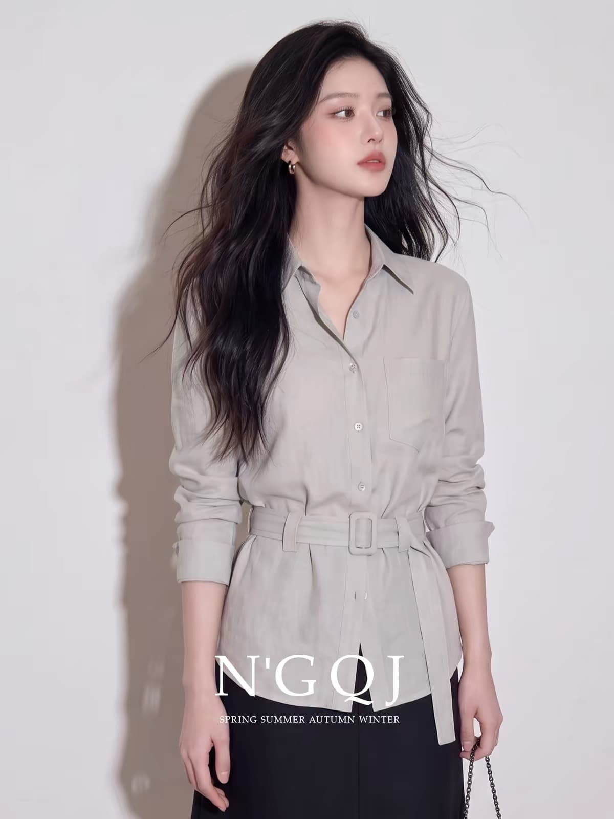 2026 이른 가을 새로운 프랑스식 익스트림 제인 바람 출근 출퇴근 회색 허리 수축 셔츠 아름다운 그레이트 봐. 의류 연령 감소 상세 이미지 1