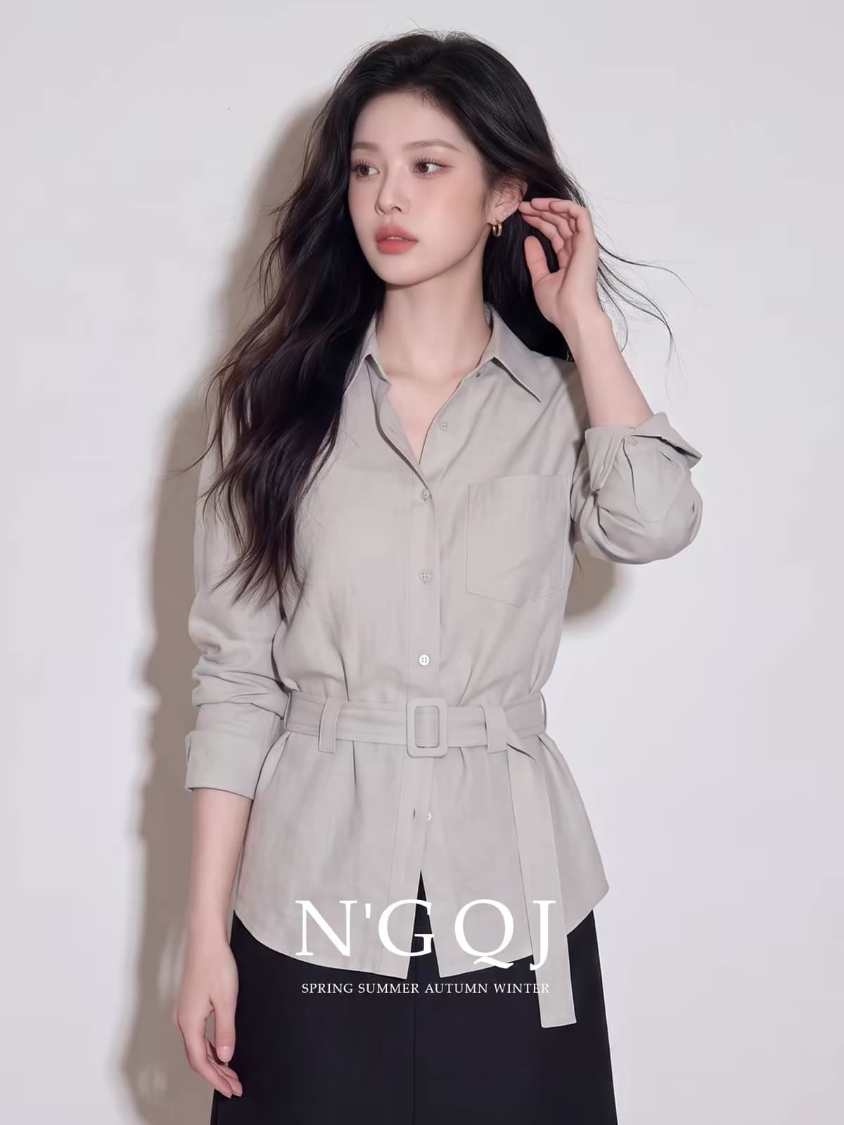 2026 이른 가을 새로운 프랑스식 익스트림 제인 바람 출근 출퇴근 회색 허리 수축 셔츠 아름다운 그레이트 봐. 의류 연령 감소 상세 이미지 4