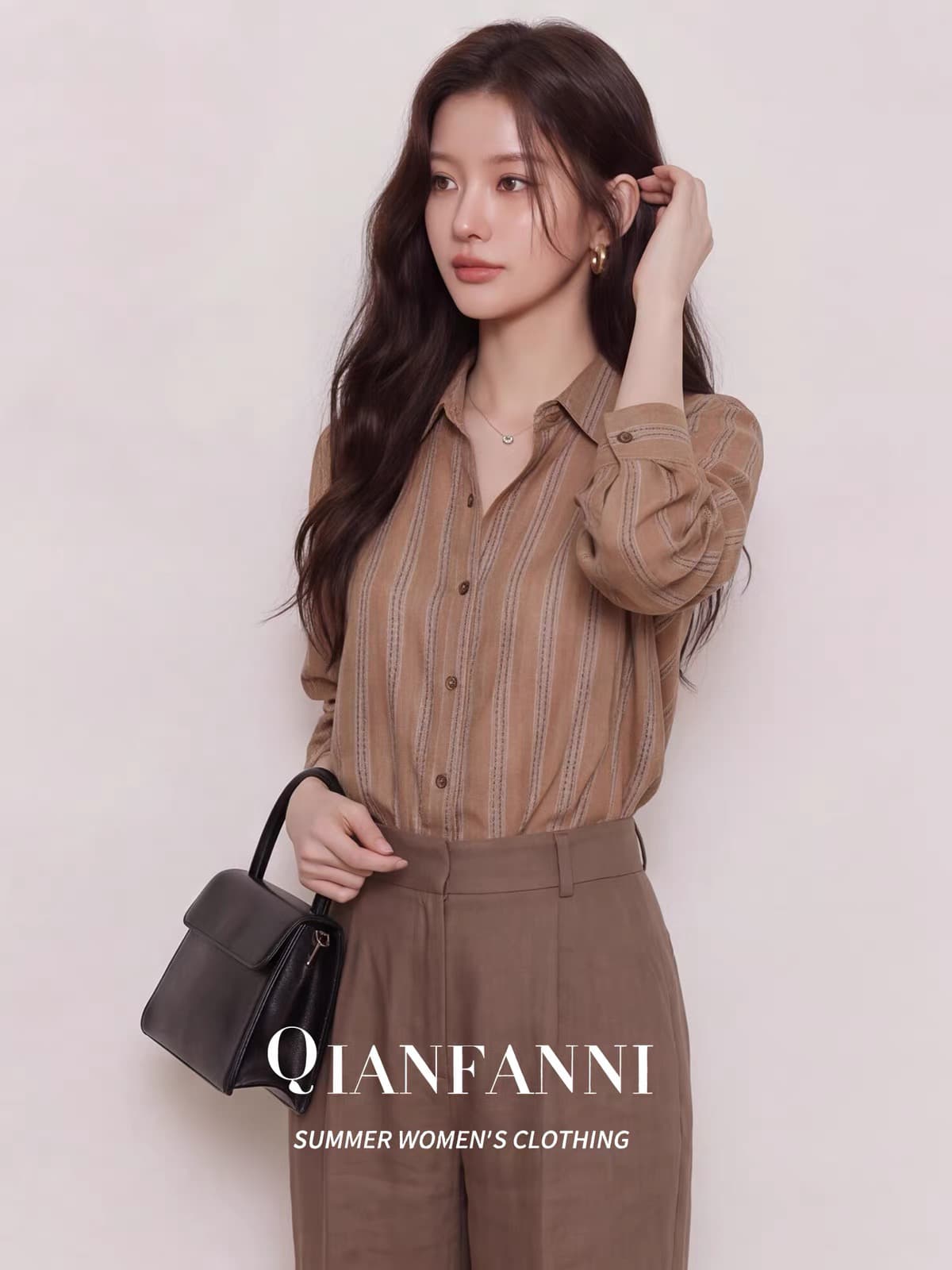 한 부서 가을 지식인 바람 스트라이프 셔츠 여성 긴 소매 폴로 칼라 직장 높음 지혜 센스 착용 가져 가라. 다용도 섹션 맨위 이미지 4