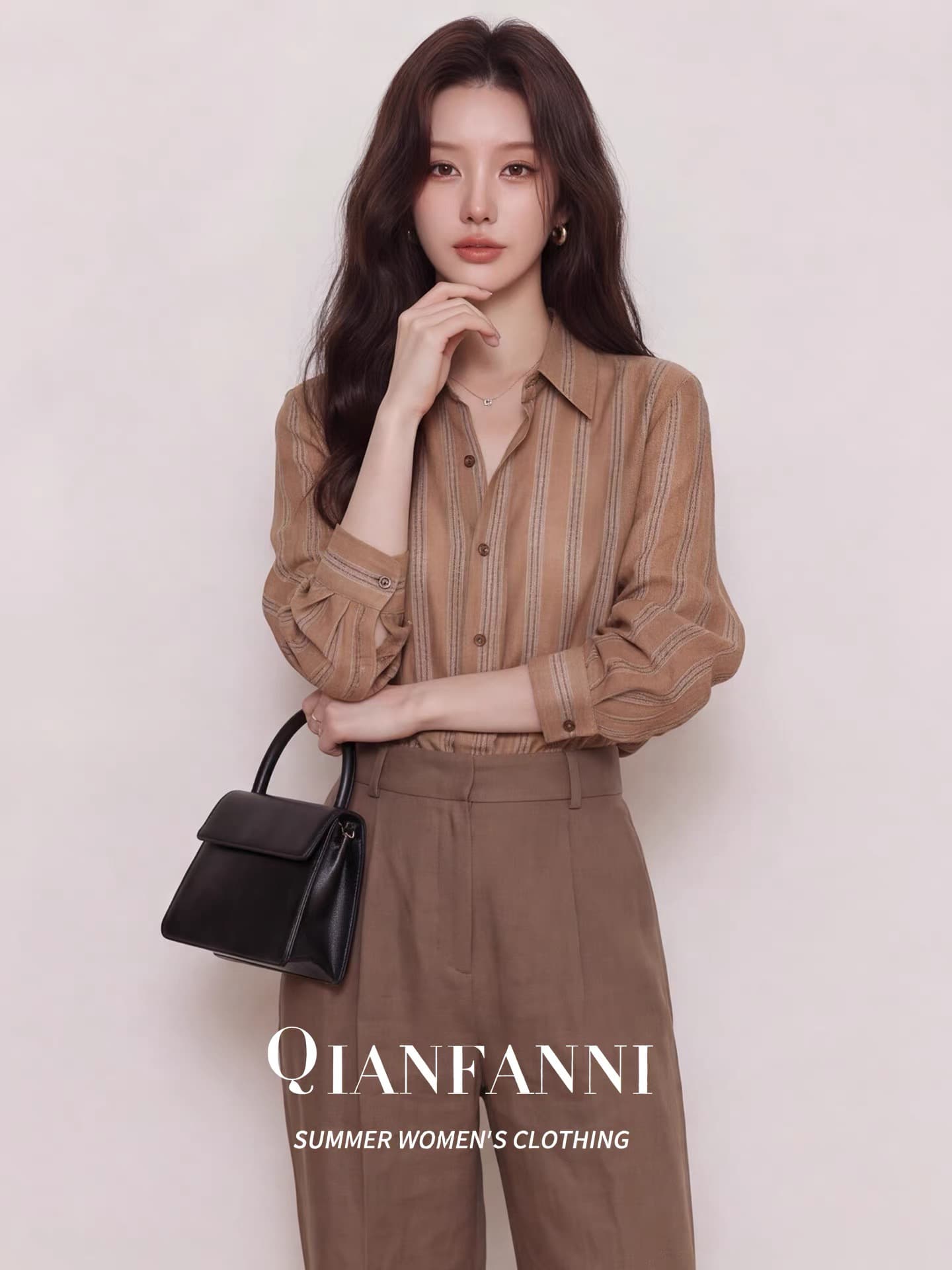 한 부서 가을 지식인 바람 스트라이프 셔츠 여성 긴 소매 폴로 칼라 직장 높음 지혜 센스 착용 가져 가라. 다용도 섹션 맨위 상세 이미지 1