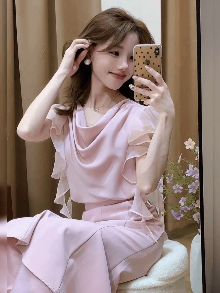 순수한 욕망 바람 흔들다 칼라 새틴 프릴 리본 셔츠 프랑스식 품격 불규칙 다용도 고유 한 Chic 맨위 여성 상세 이미지 1