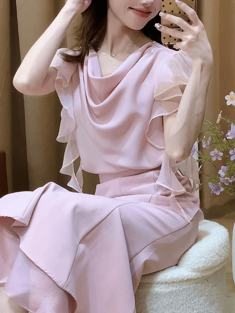 순수한 욕망 바람 흔들다 칼라 새틴 프릴 리본 셔츠 프랑스식 품격 불규칙 다용도 고유 한 Chic 맨위 여성 상세 이미지 6