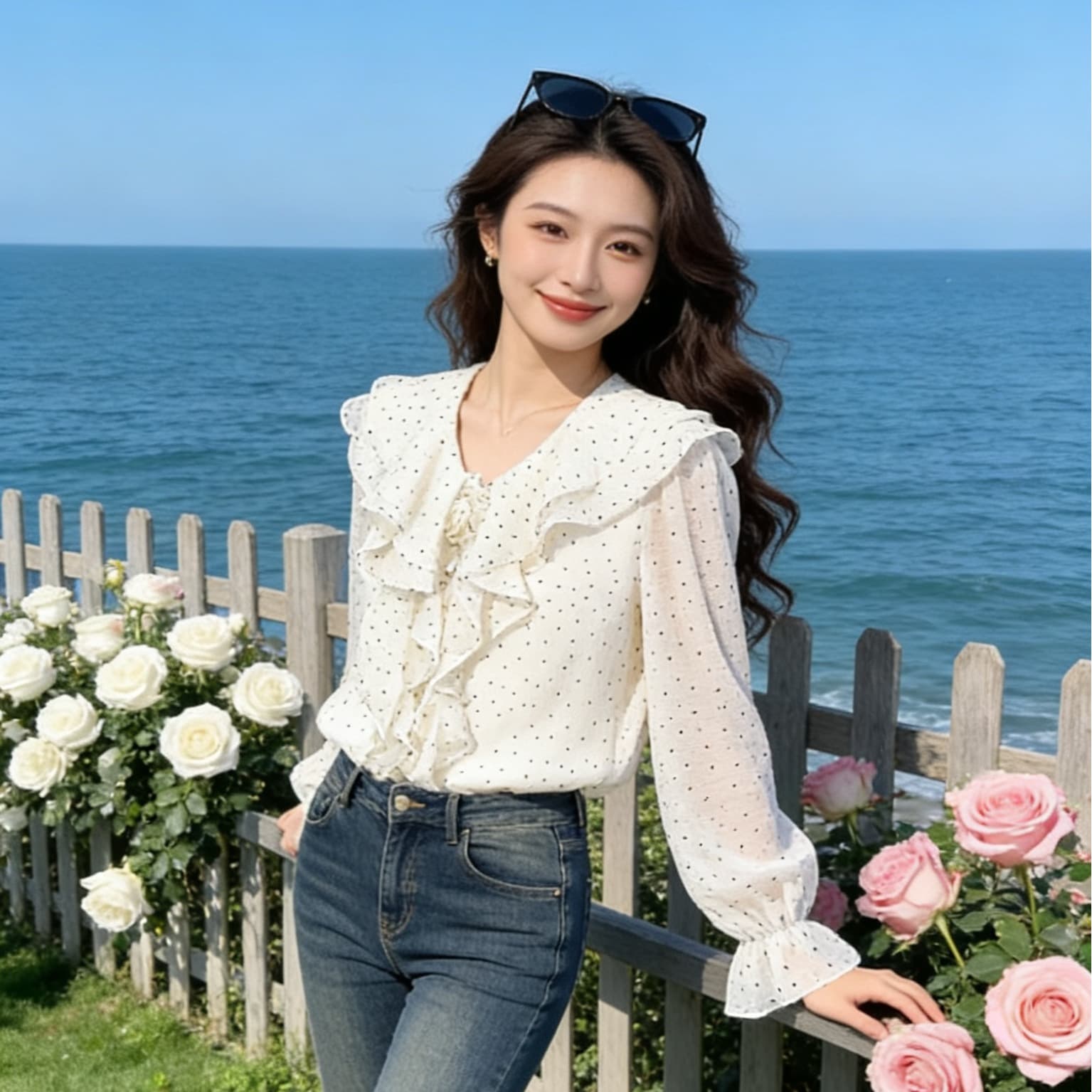 실사 품격 프릴 작은 대중 긴팔 여성 셔츠 2026 새로운 빛 럭셔리 고급 센스 봄 다용도 맨위 이미지 2