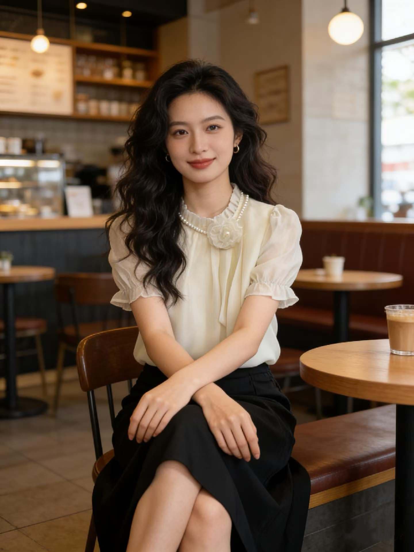실사 여름 새로운 진주 장미 리본 명문 여성 바람 품격 여성 셔츠 절묘한 보라색 고급 센스 맨위 여성 상세 이미지 16