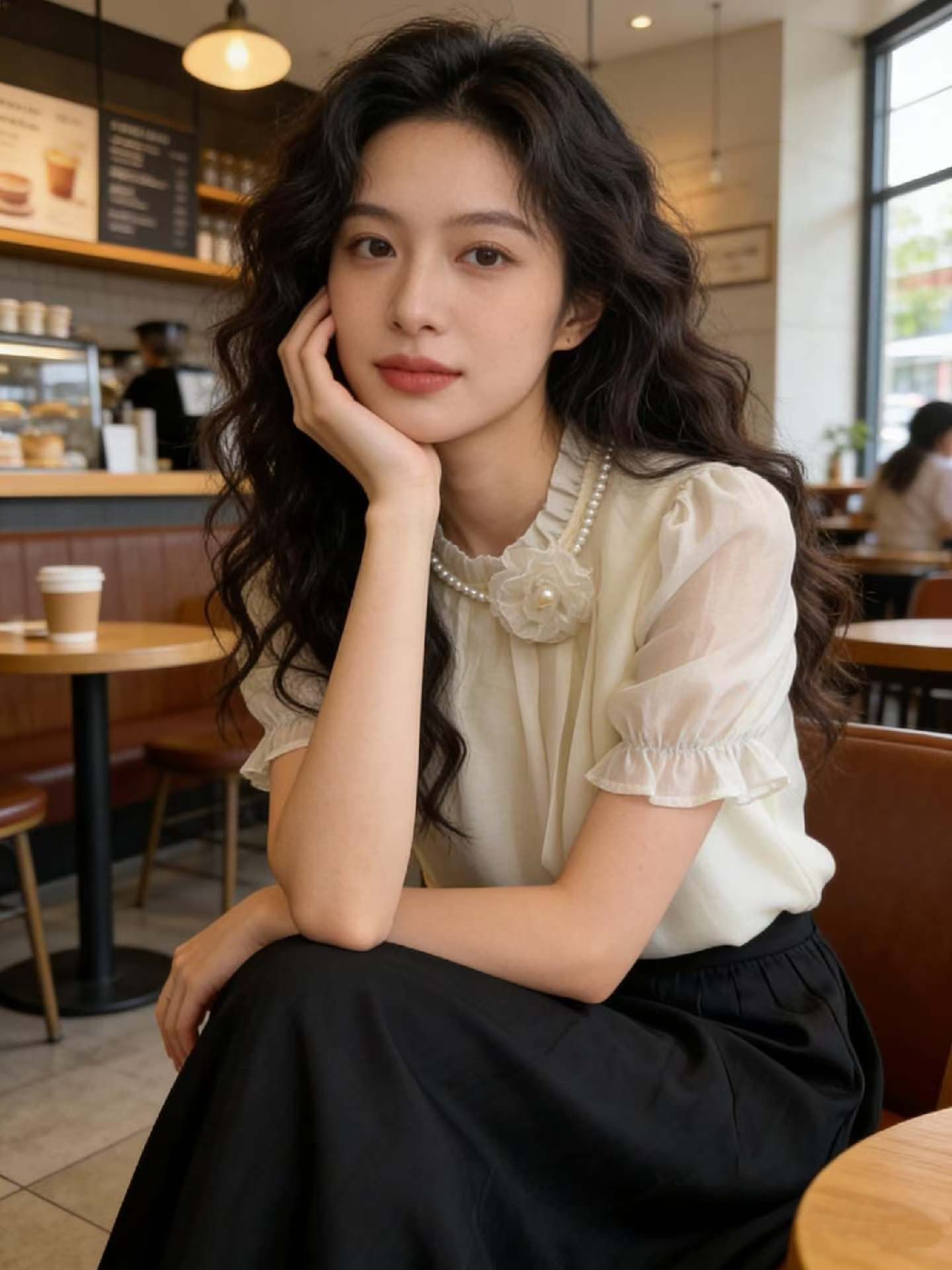 실사 여름 새로운 진주 장미 리본 명문 여성 바람 품격 여성 셔츠 절묘한 보라색 고급 센스 맨위 여성 상세 이미지 17