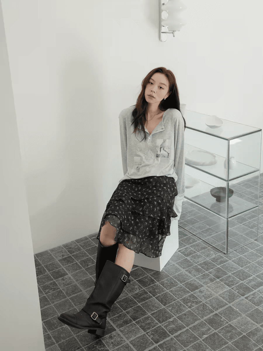 작은 대중 디자인 센스 스트레이트 하이웨이스트 반신 스커트 섹시함 품격 불규칙 프릴 레오파드 무늬 치마 여성 상세 이미지 3