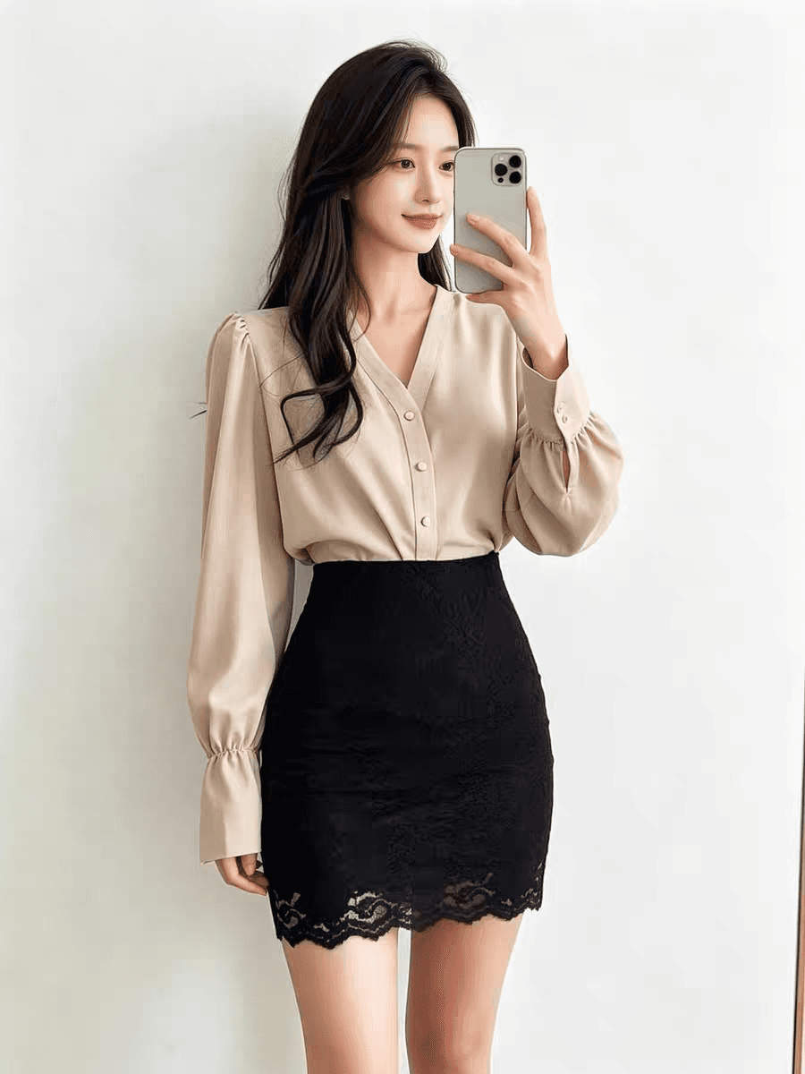 실사 2026 봄 여름 레이스 반신 스커트 중간 길이 하이웨이스트 슬림해 보이는 타이트 스커트 홀로우 아웃 레이스 타이트 스커트 상세 이미지 13