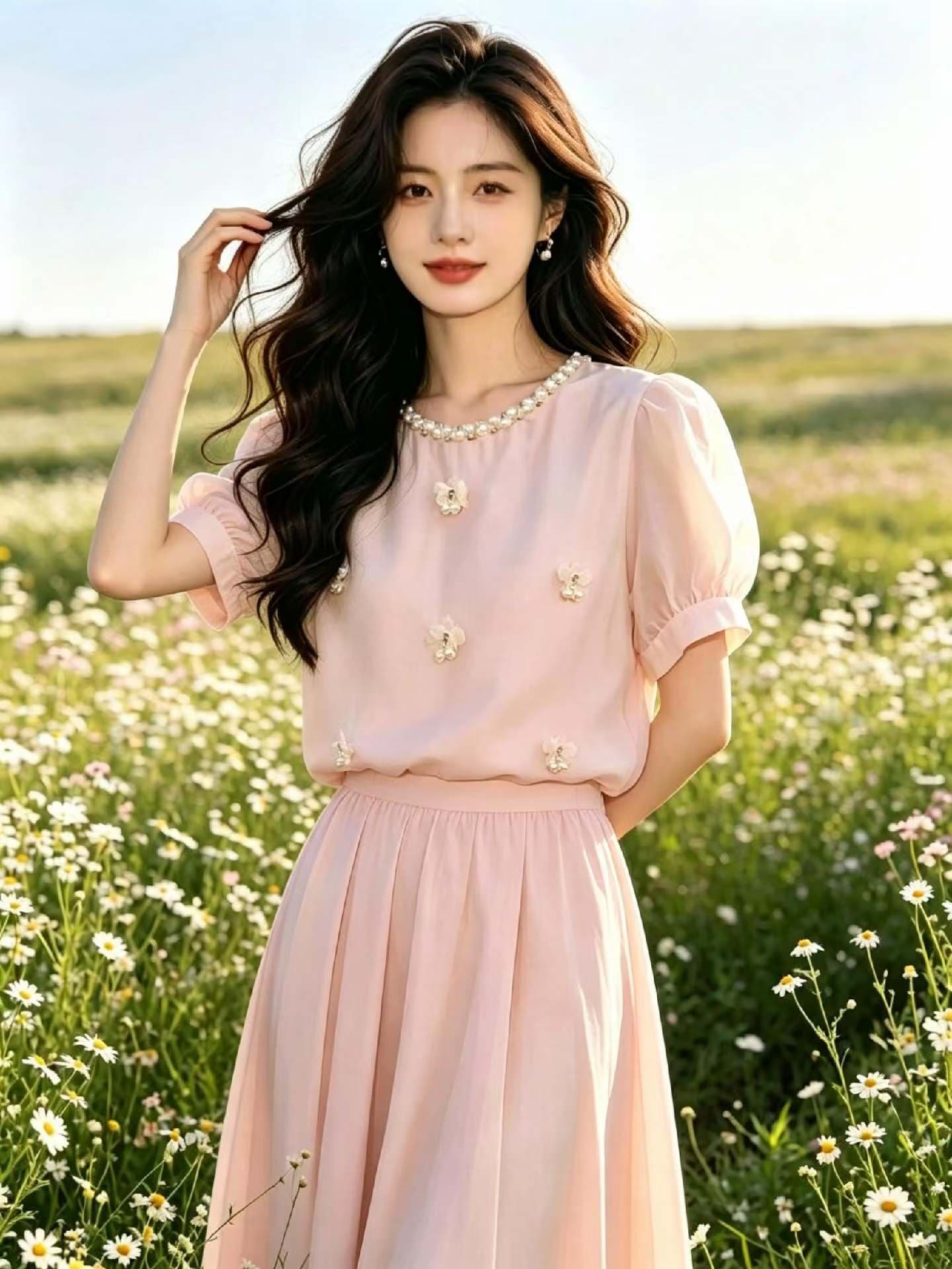 2026 년 여름 새로운 출퇴근 바람 거품 소매 진주 스탠드 칼라 셔츠 3 차원 꽃 디자인 센스 작은 대중 맨위 상세 이미지 6