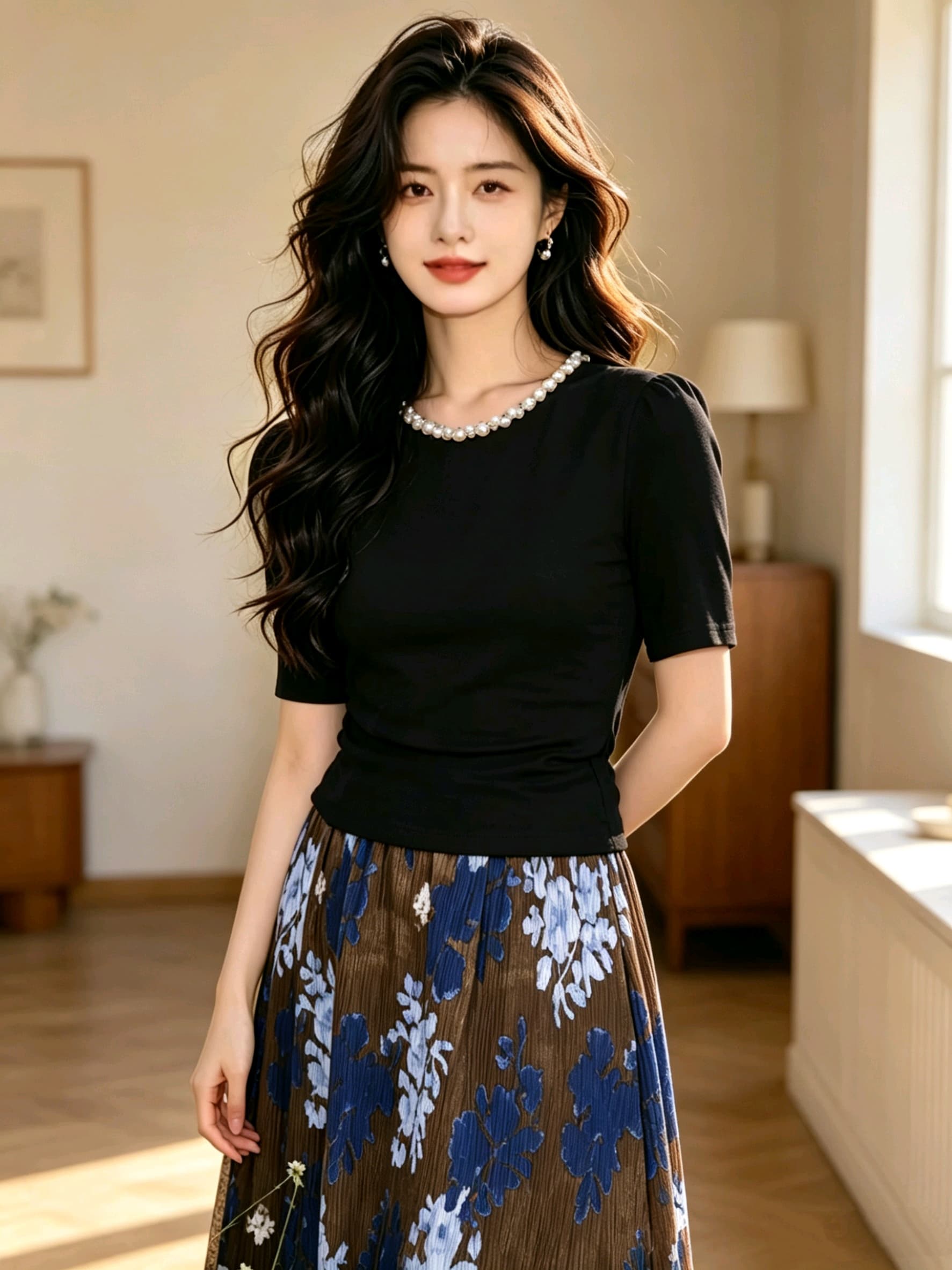 레트로 추상 프린트 주름 반신 스커트 여성 2026 여름 신제품 꽃무늬 한 마디 타이트 스커트 슬림해 보이는 쇼트 스타일 치마 상세 이미지 3