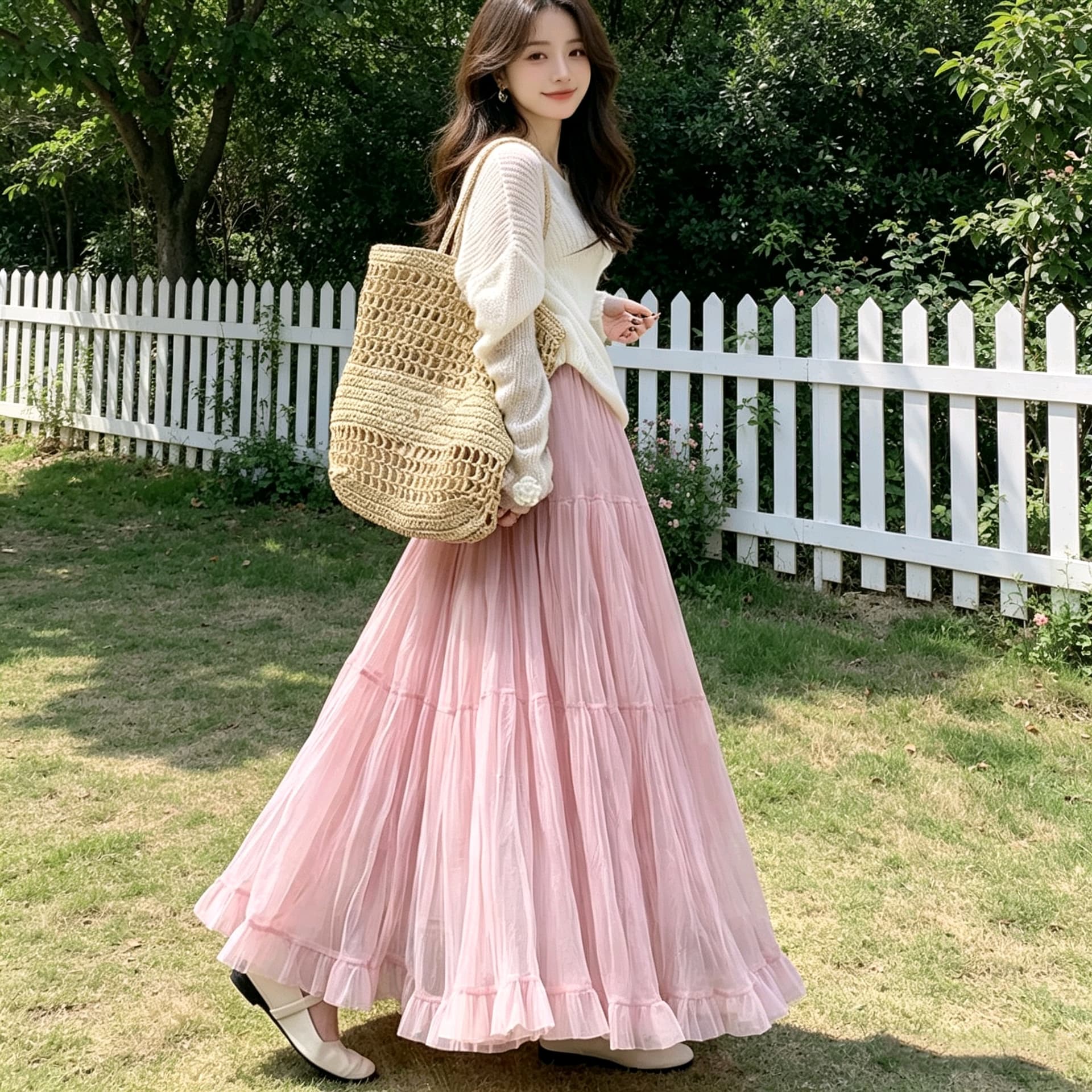 한 부서 망사 반신 스커트 여성 봄 여름 하이웨이스트 중간 길이 한 마디 케이크 드레스 플리츠 거즈 스커트 큰 진자 퍼프 치마