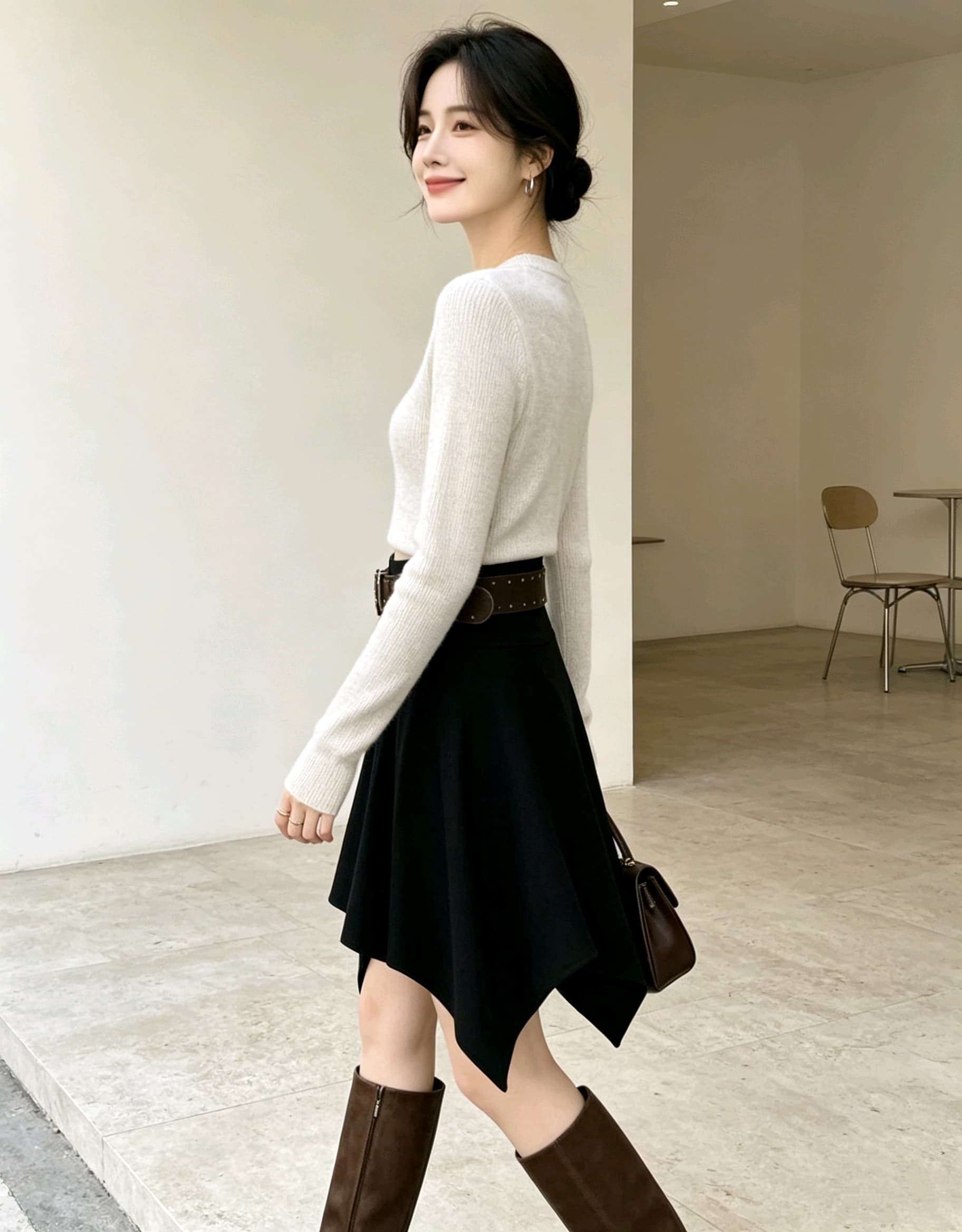 스웨이드 원단 반신 스커트 여성 이른 가을 새로운 아름다움 라드. 레트로 불규칙 한 마디 우산 치마 하이웨이스트 슬림해 보이는 미니 스커트 트렌디 이미지 3