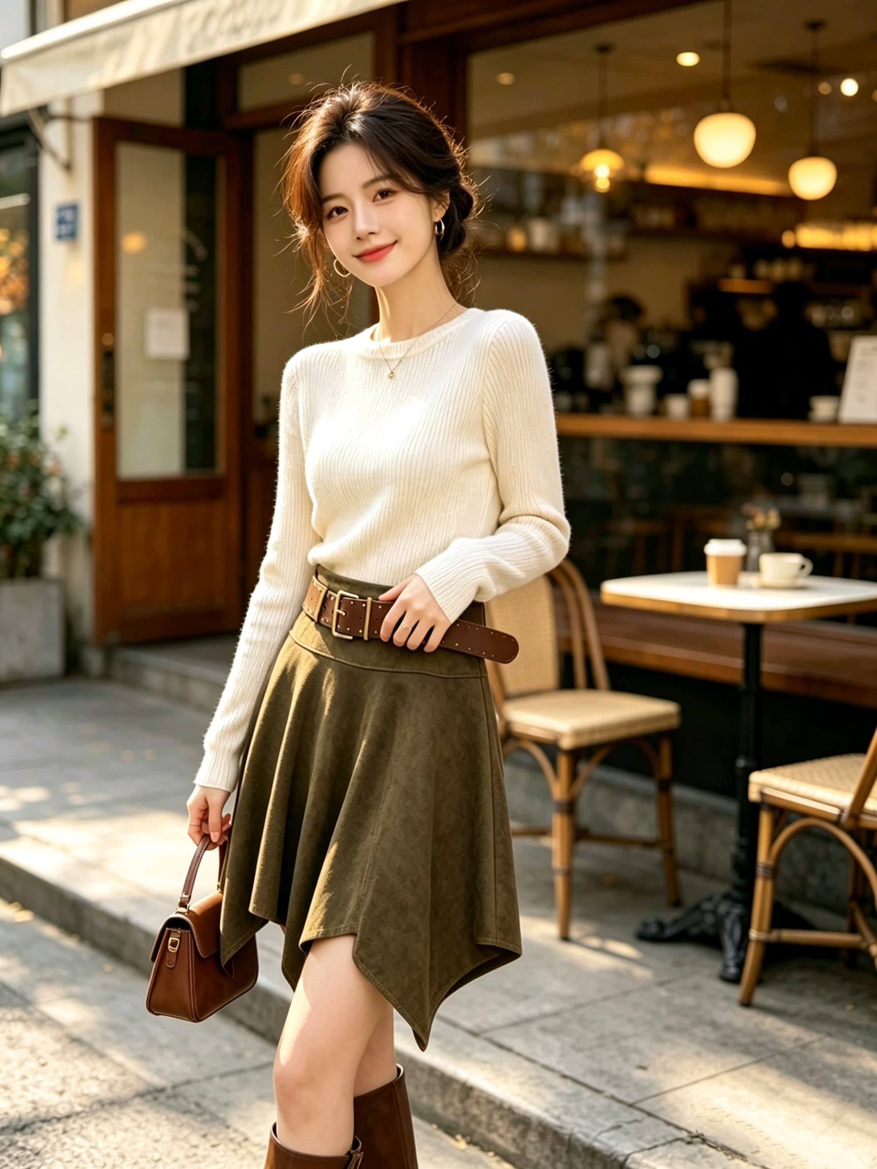 스웨이드 원단 반신 스커트 여성 이른 가을 새로운 아름다움 라드. 레트로 불규칙 한 마디 우산 치마 하이웨이스트 슬림해 보이는 미니 스커트 트렌디 상세 이미지 8