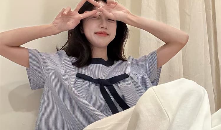 2026 여름 출산 착용 여름 새로운 패션 작은 청신 세트 루즈핏 슬림해 보이는 펌프 로프 와이드 레그 팬츠 세트 상세 이미지 25