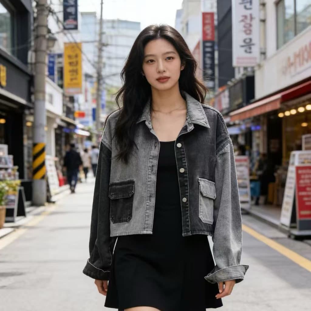 봄 한국 스타일 새로운 느슨함 센스 패치워크 배색 패치 워싱 긴팔 데님 여성 코트 이미지 2